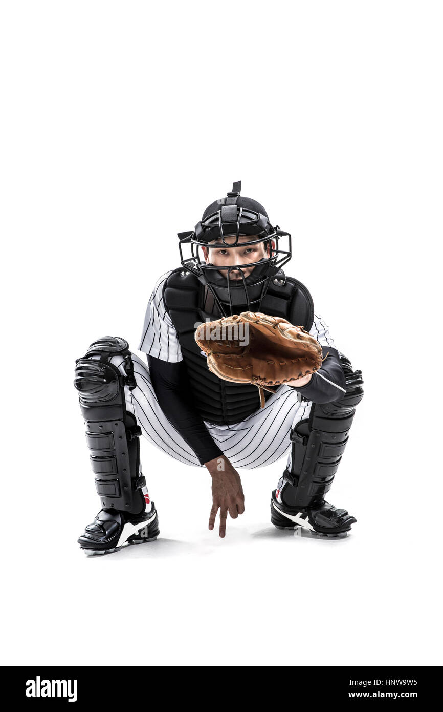 Baseball catcher waiting for a ball Stock Photo Alamy