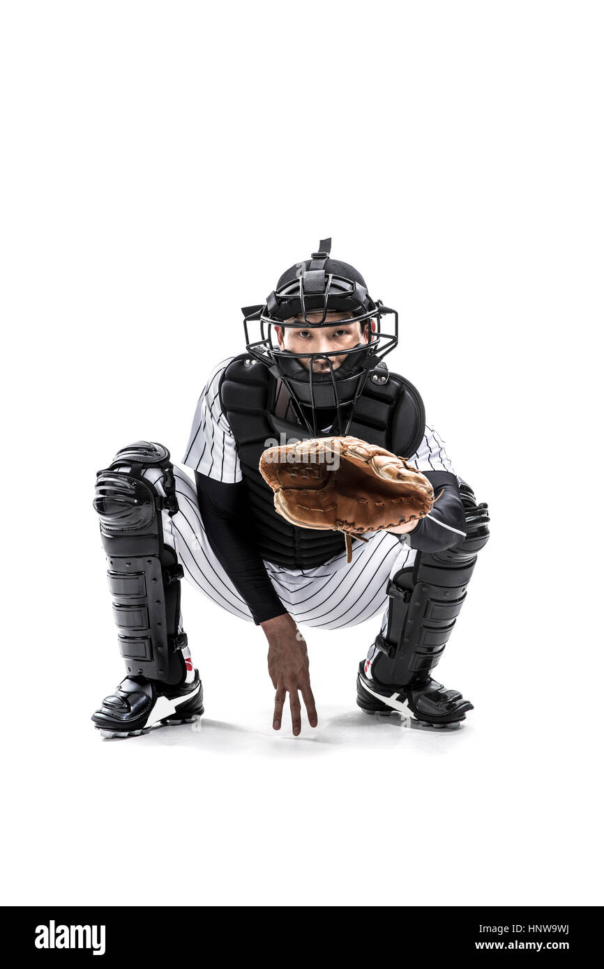 Baseball catcher waiting for a ball Stock Photo Alamy