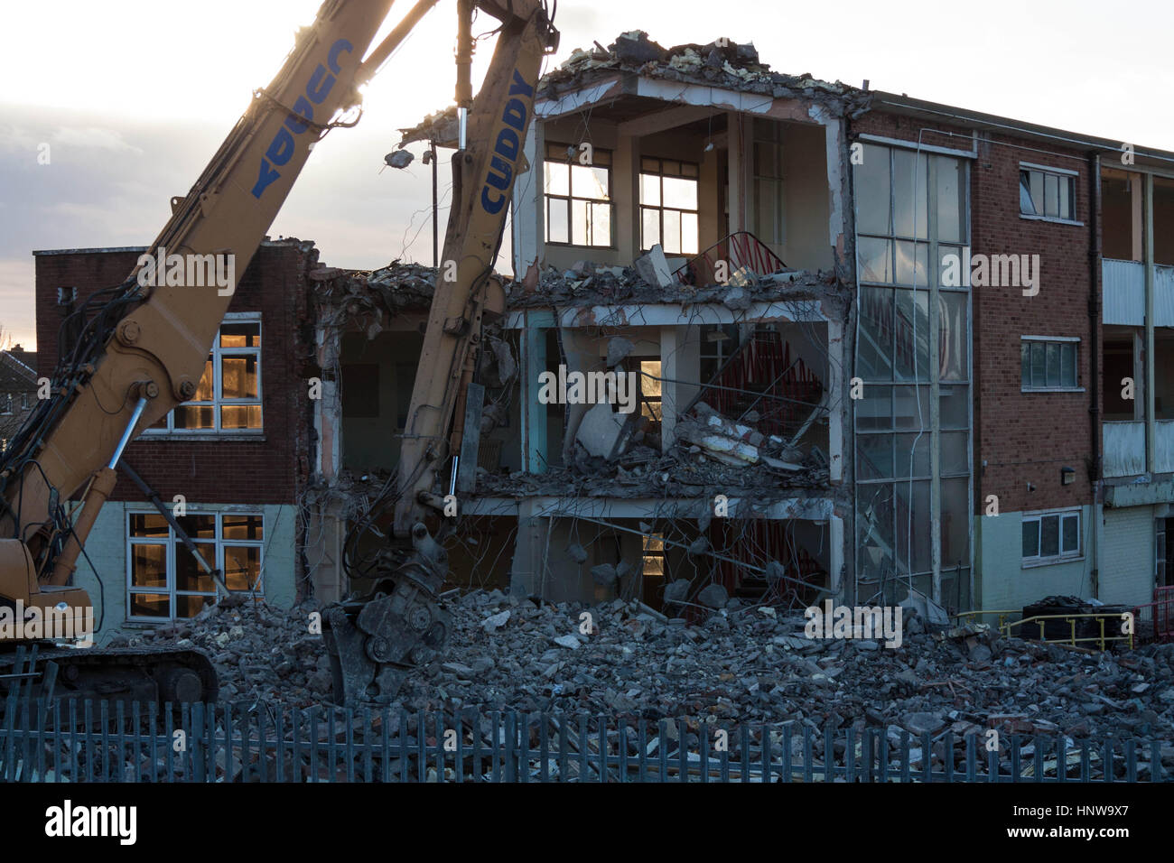 Demolition of Sandfields Comprehensive School in Port Talbot. Stock Photo