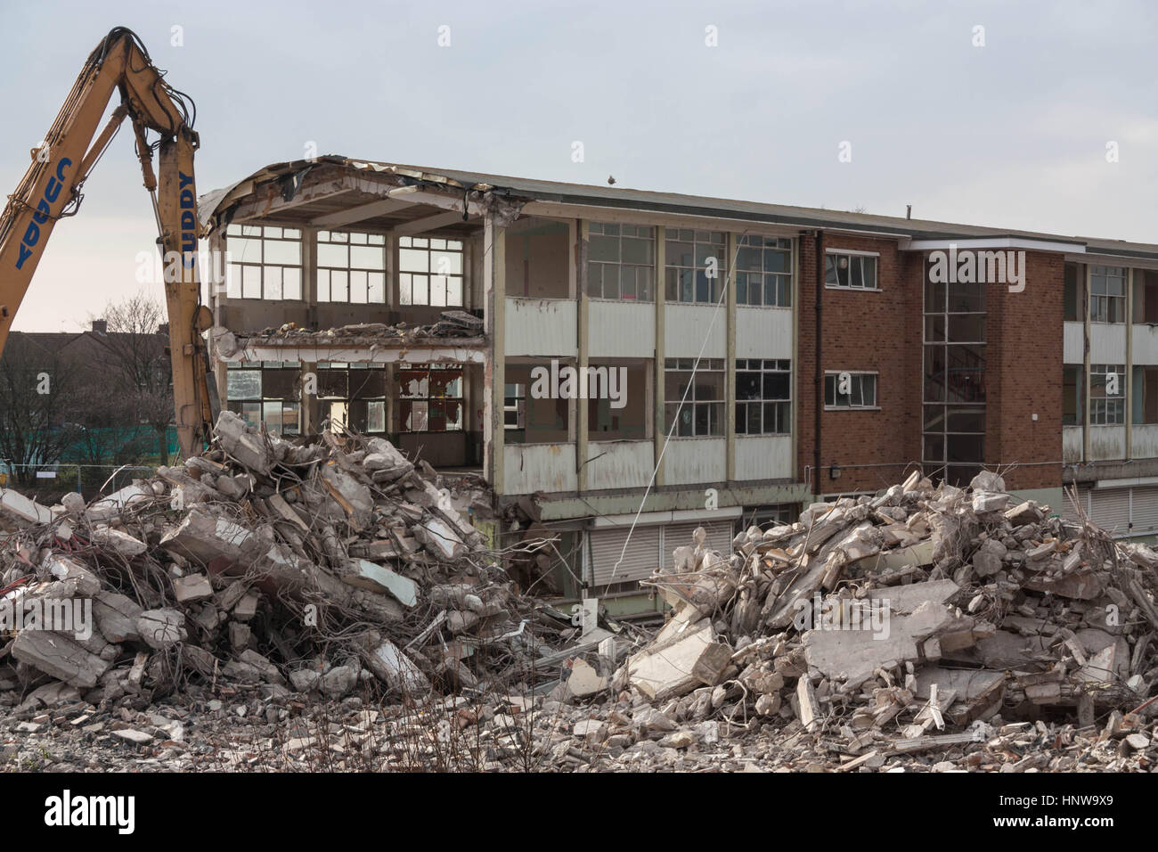 Demolition of Sandfields Comprehensive School in Port Talbot Stock