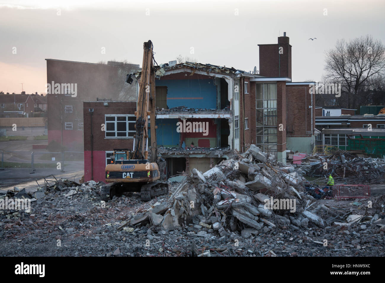 Demolition of Sandfields Comprehensive School in Port Talbot. Stock Photo