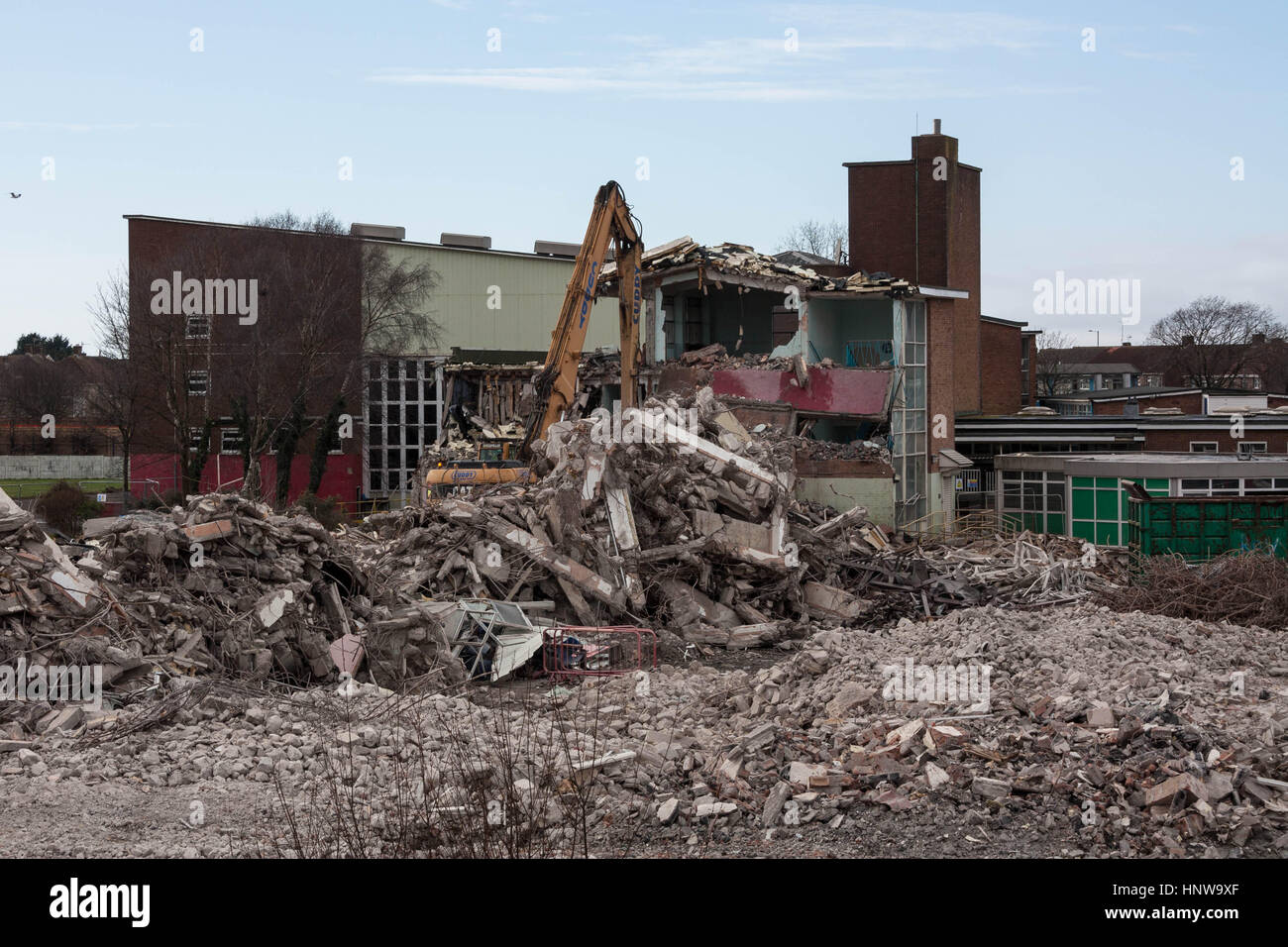 Demolition of Sandfields Comprehensive School in Port Talbot. Stock Photo