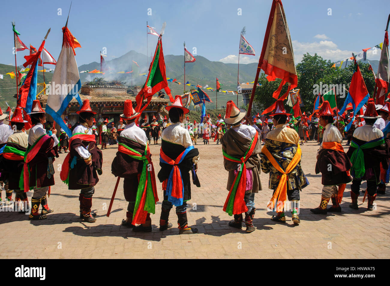 Tibetan culture Participant(s) at Lurol Shaman Festival, Tongren Stock