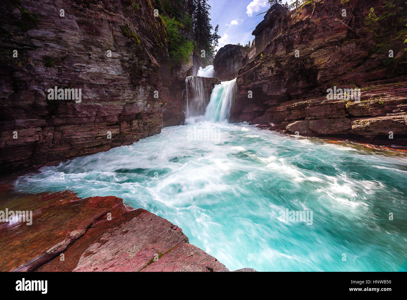 Beautiful Saint Mary Falls at Glacier National Park Montana Stock Photo ...