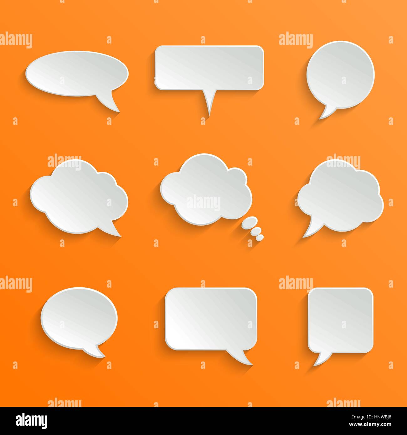Abstract Vector White Speech Bubbles Set on Orange Background Stock ...
