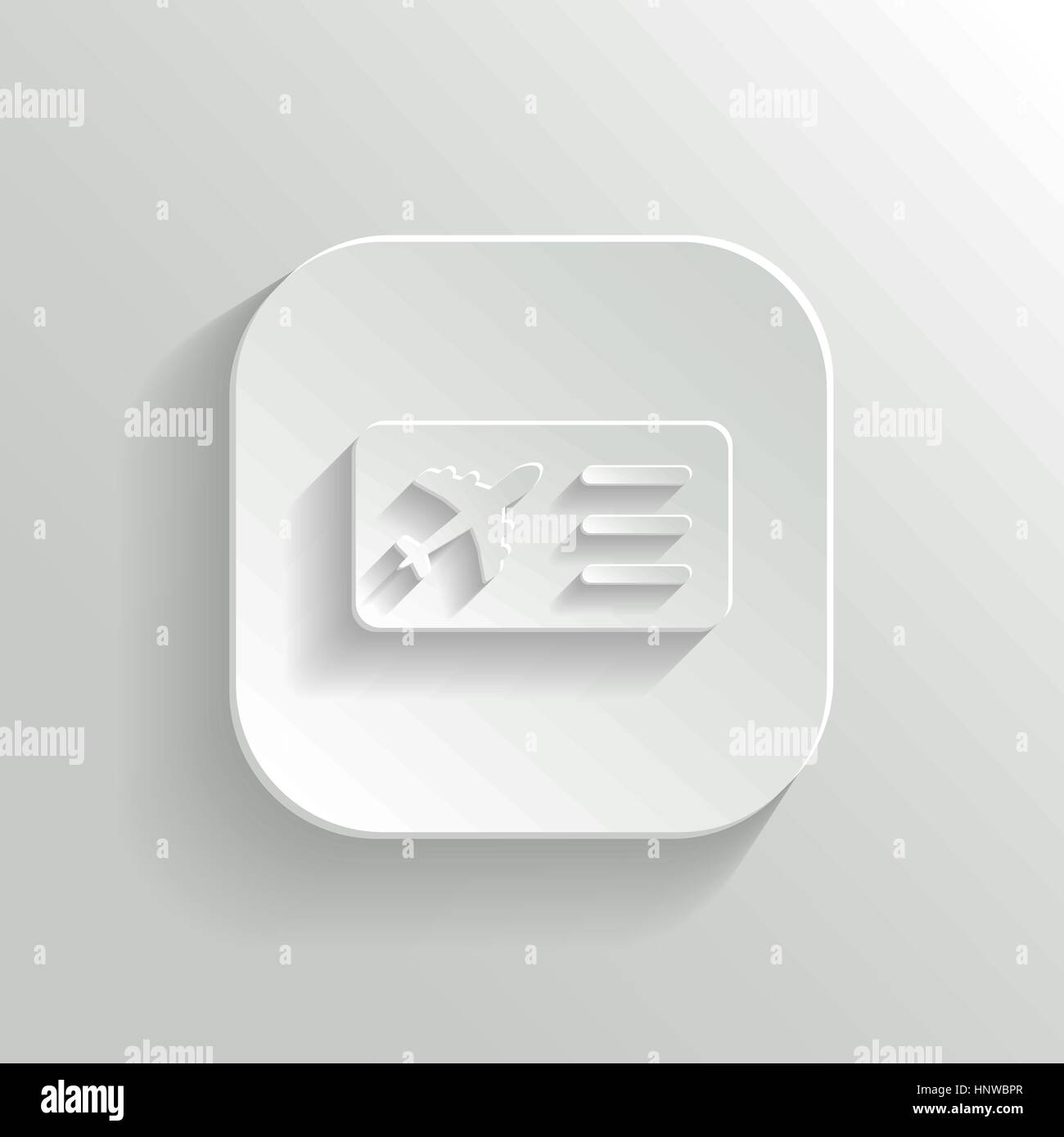 Airplane ticket icon - vector white app button with shadow Stock Vector ...