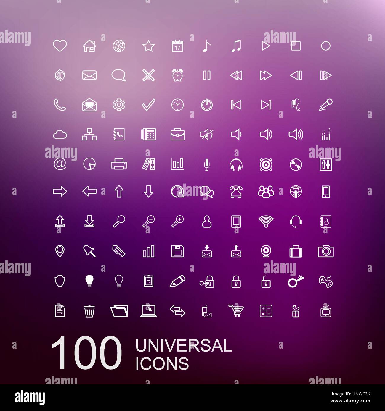 Vector Set of 100 Universal Outline Icons for Web and User Interface Design Stock Vector