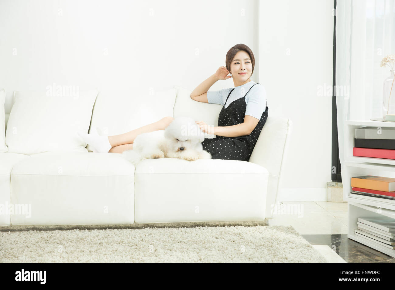 Woman with pet dog Stock Photo