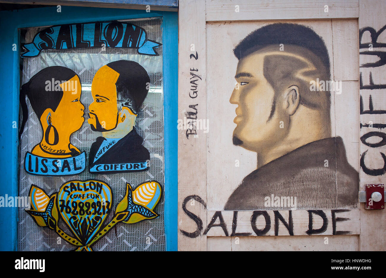 Painting Or Drawing On A Door Of Lissal Barbershop Dakar Senegal Stock Photo Alamy