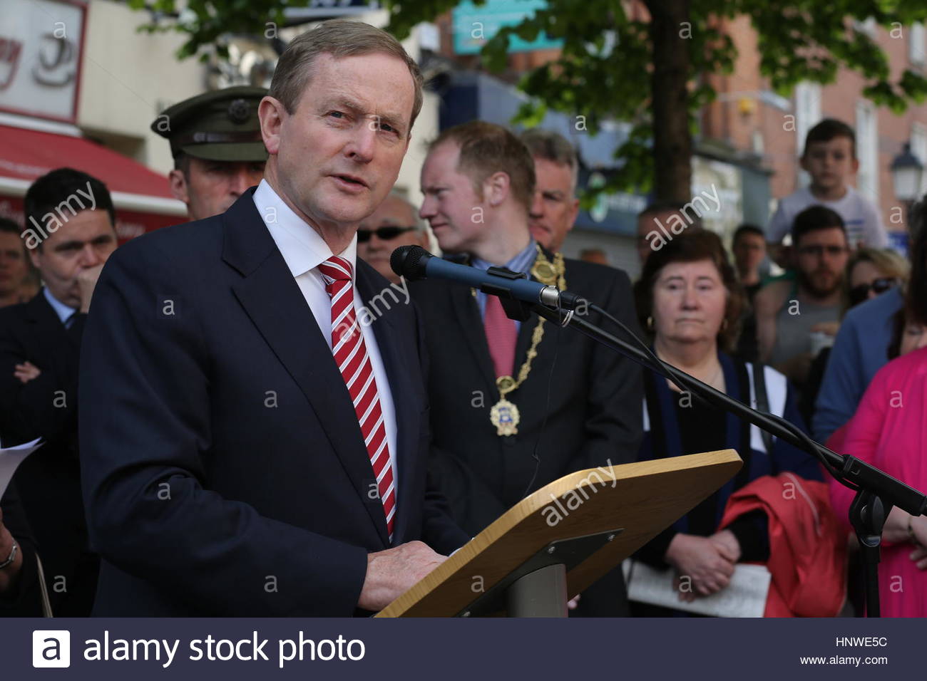 Irish Prime Minister or Taoiseach, Enda Kenny, speaking at a memorial service for the victims of the Dublin bombings Stock Photo