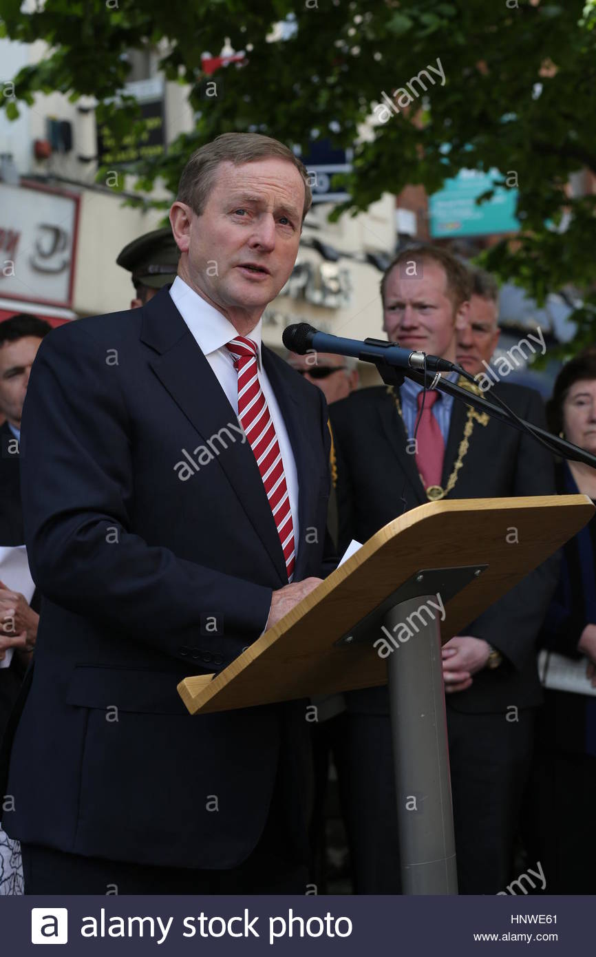 Irish Prime Minister or Taoiseach, Enda Kenny, speaking at a memorial service for the victims of the Dublin bombings Stock Photo