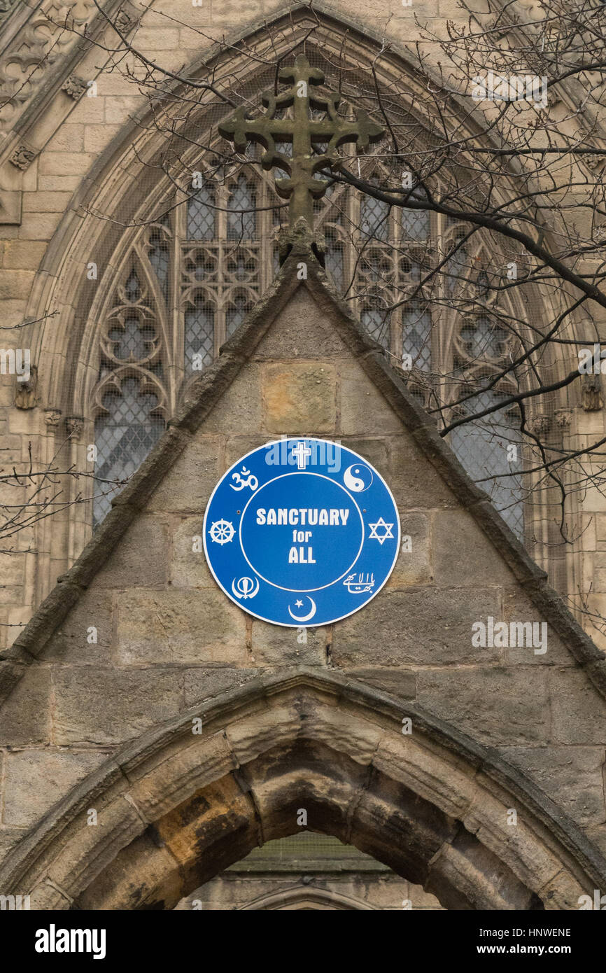 Unitarian Church Mill Hill Chapel, Sanctuary for All sign, Leeds, UK