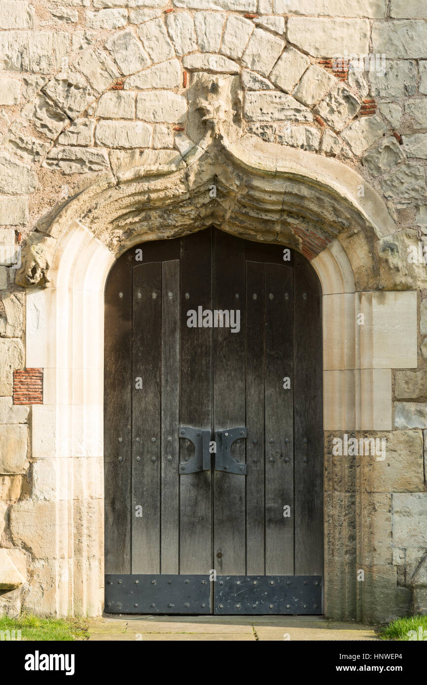 wooden doors of St Mary's Church, Sprotbrough, Doncaster, South Yorkshire, England, UK Stock Photo