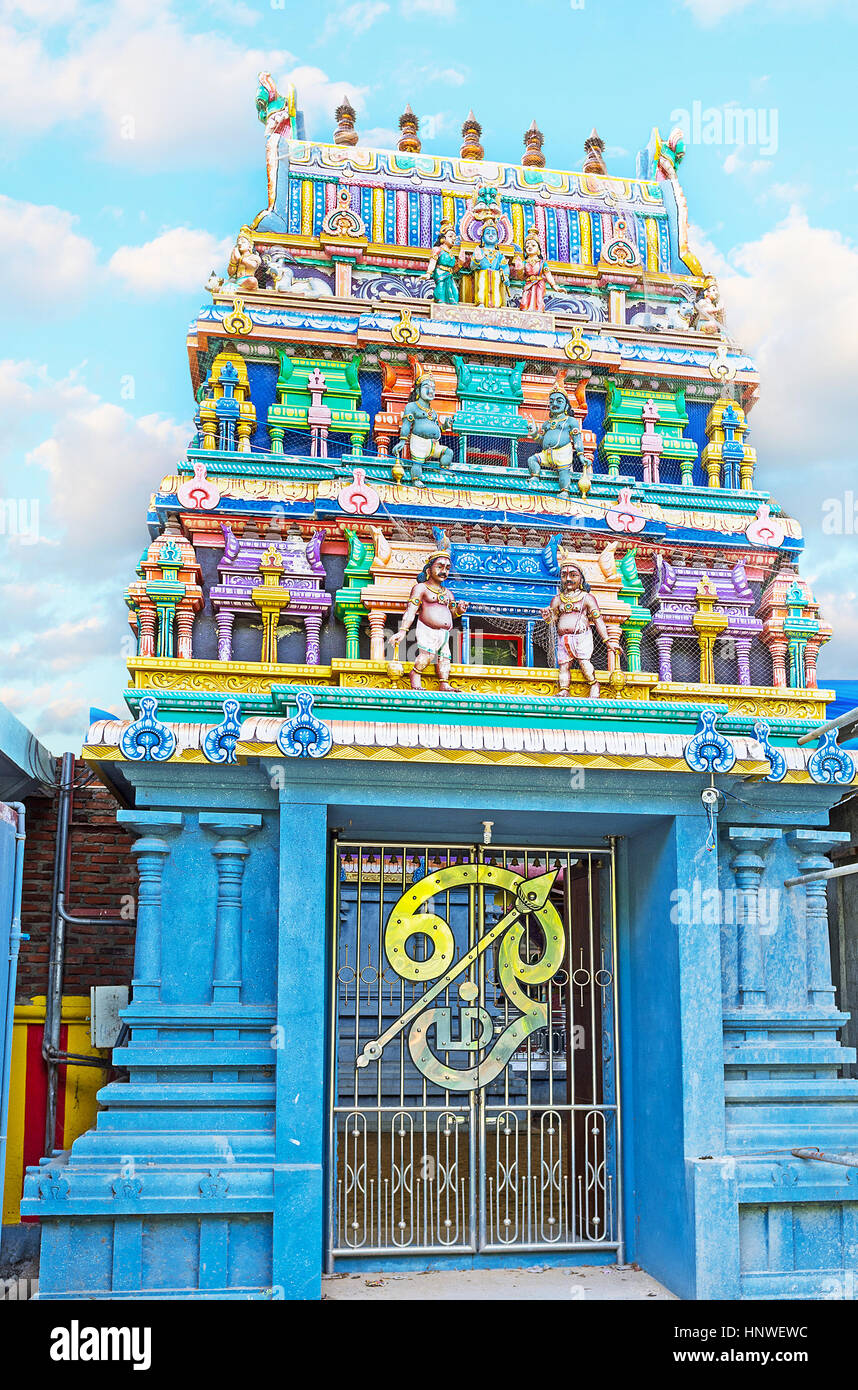 The richly decorated gates to Murugan Temple in Chilaw, Sri Lanka. Stock Photo