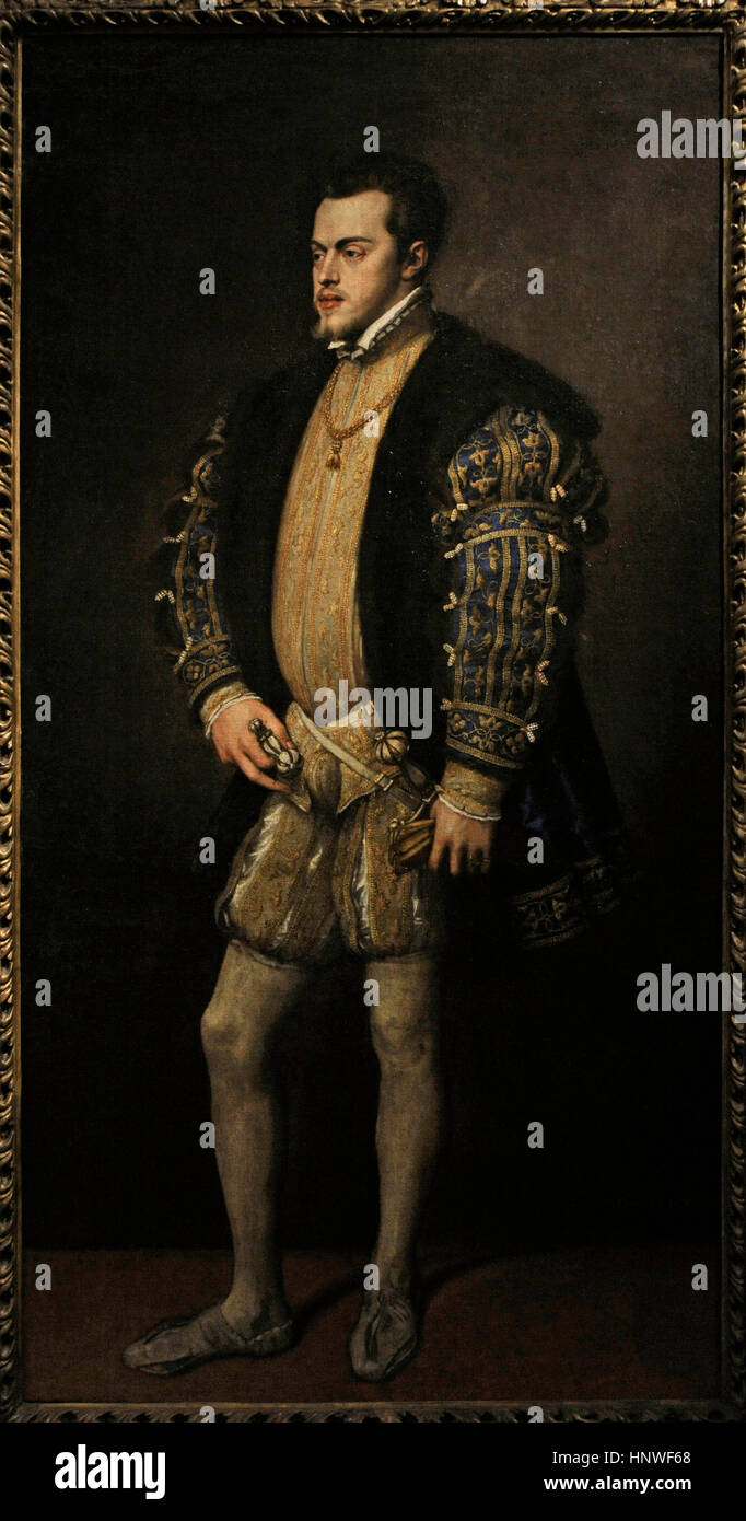 Philip II (1527-1598). King of Spain. Portrait by italian painter Titian (1489/1490-1576), 1553-1554. Farnese Collection. National Museum of Capodimonte. Naples. Italy. Stock Photo