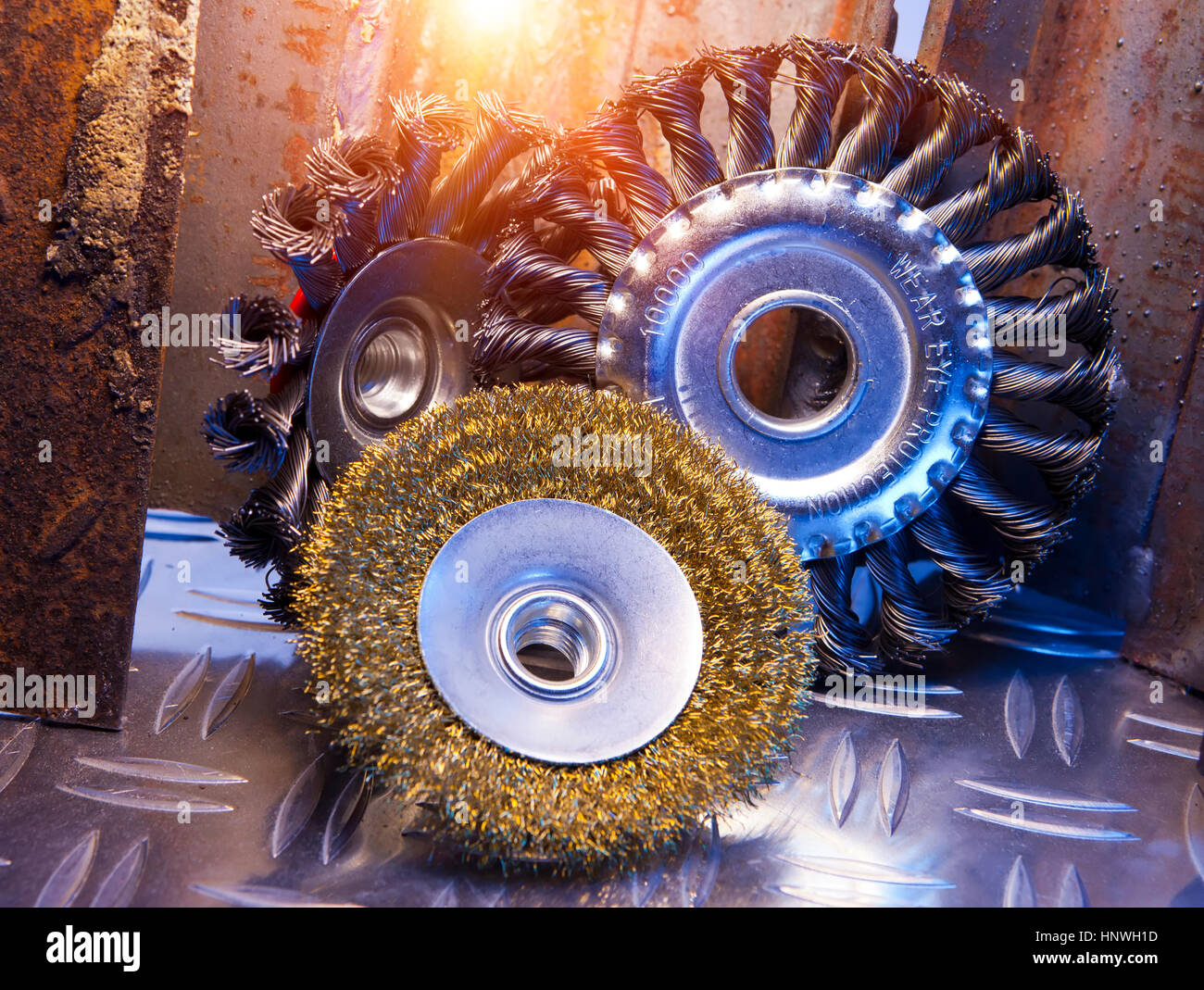 Wire brush for mechanical cleaning of metal Stock Photo Alamy