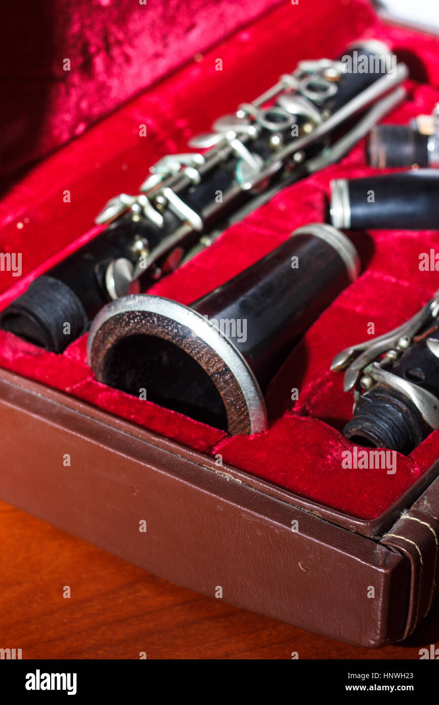 wind instrument, disassembled and placed in the case Stock