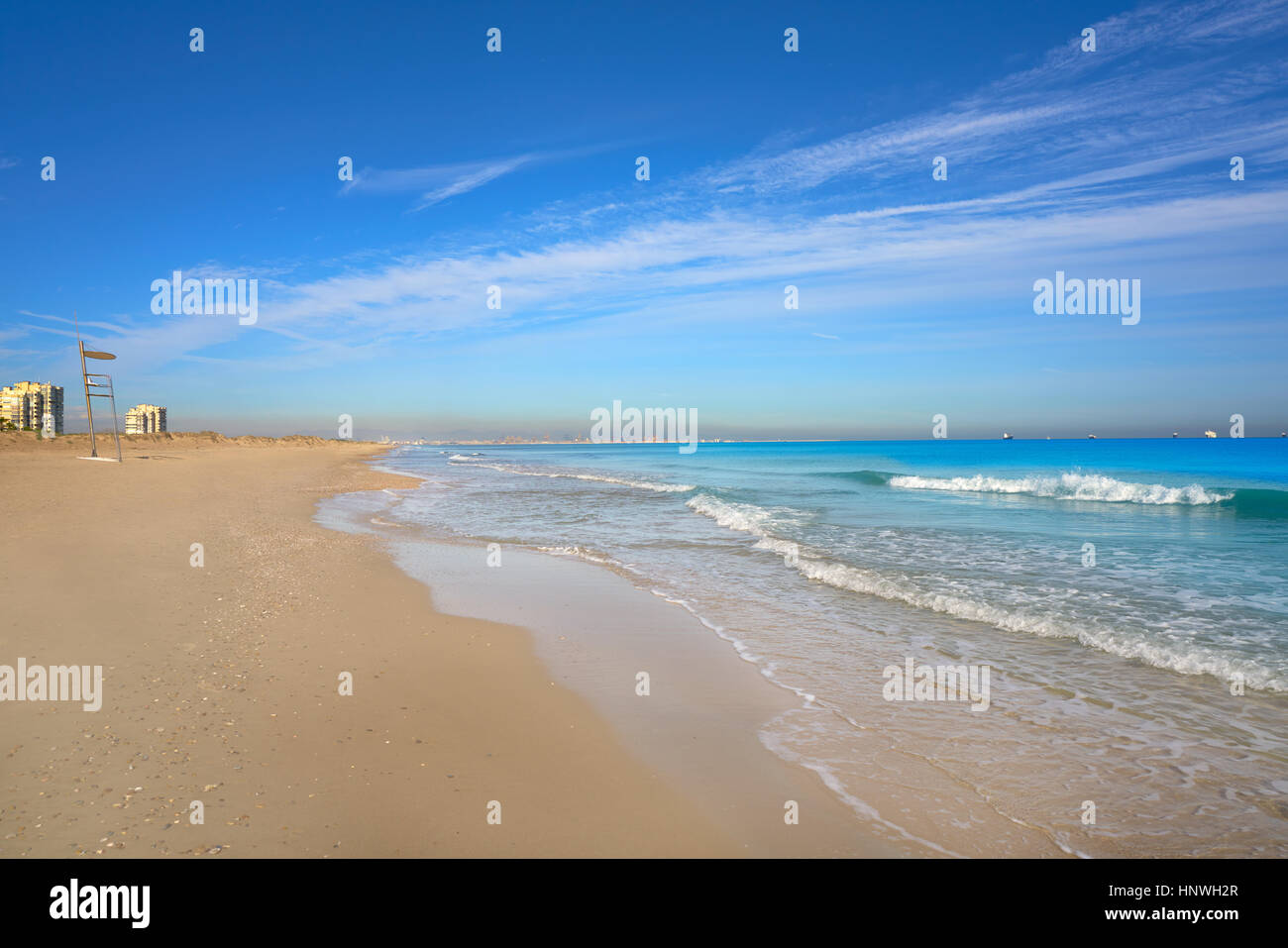 El Saler beach in Valencia Spain La Garrofera at Mediterranean sea Stock Photo