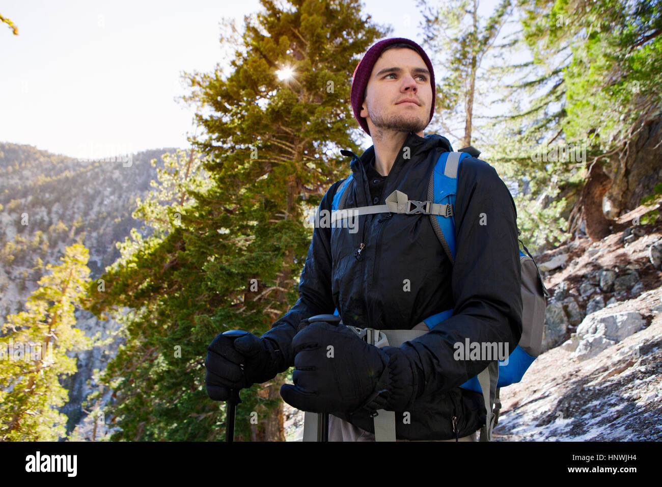 Hiker walking Cucamonga Peak, Mount Baldy, California, USA Stock Photo