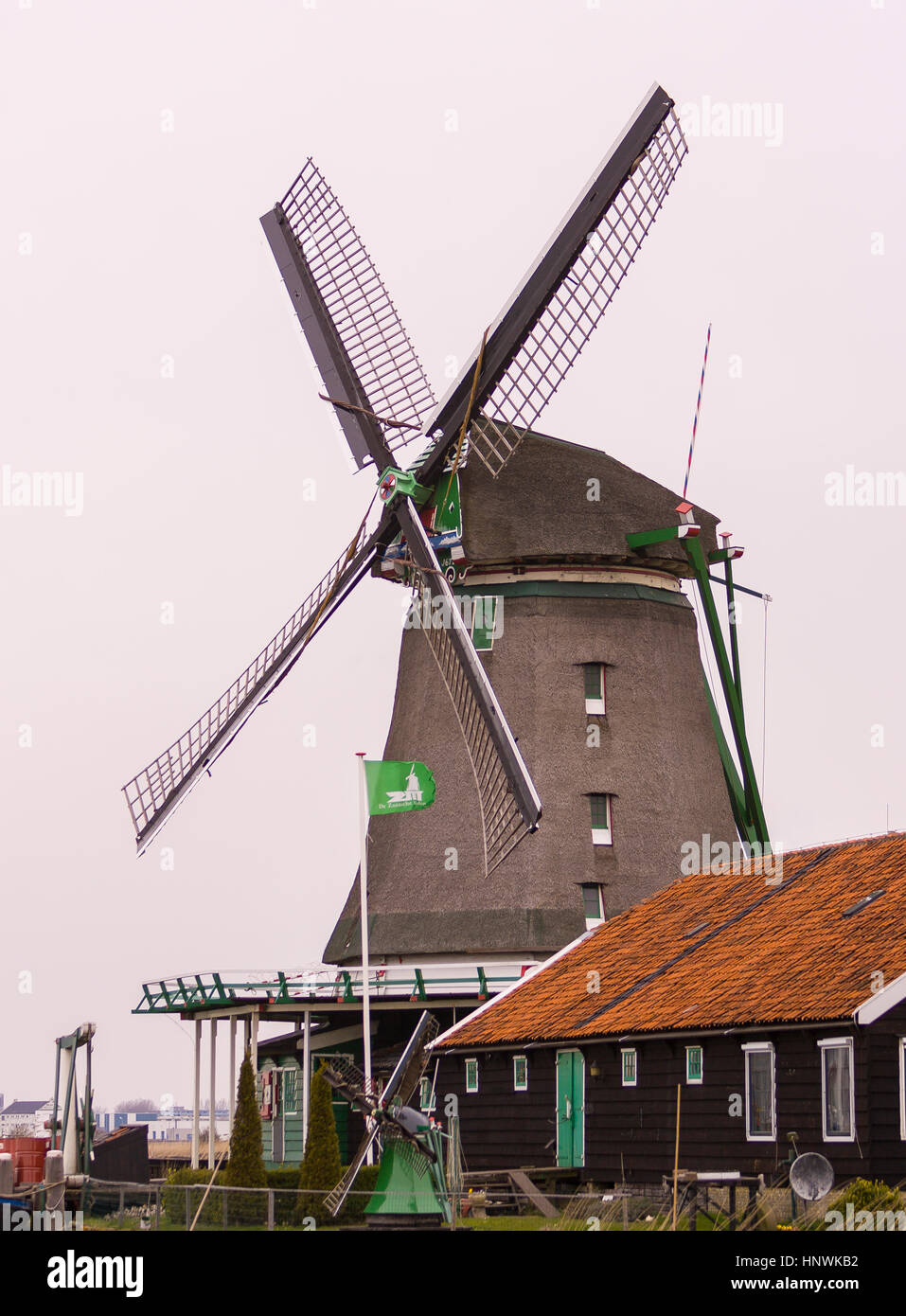ZAANSE SCHANS, NETHERLANDS - Windmill, at Zaanse Schans museum village ...