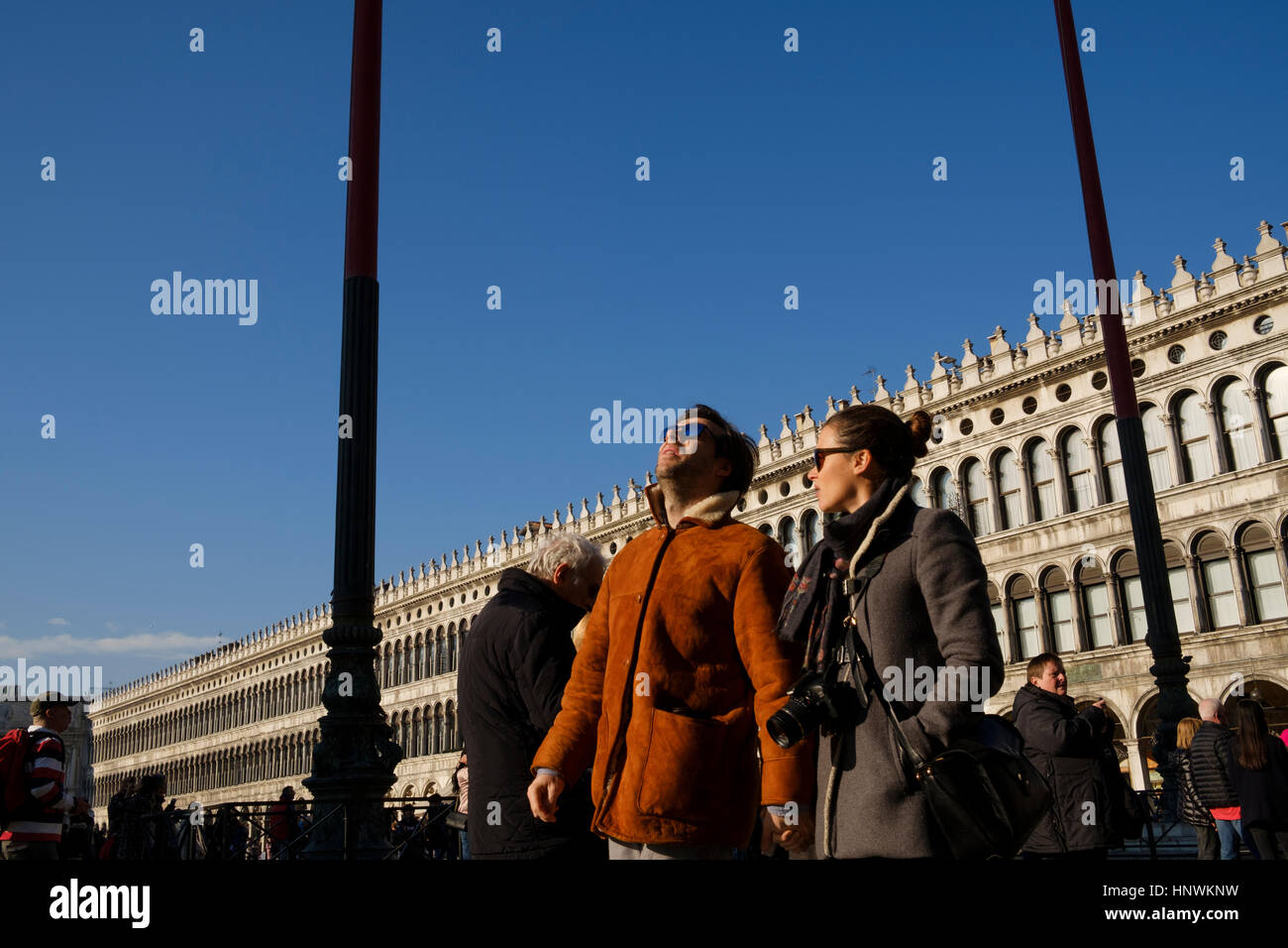 Tourists at St Marks Square, Venice, Italy. Stock Photo