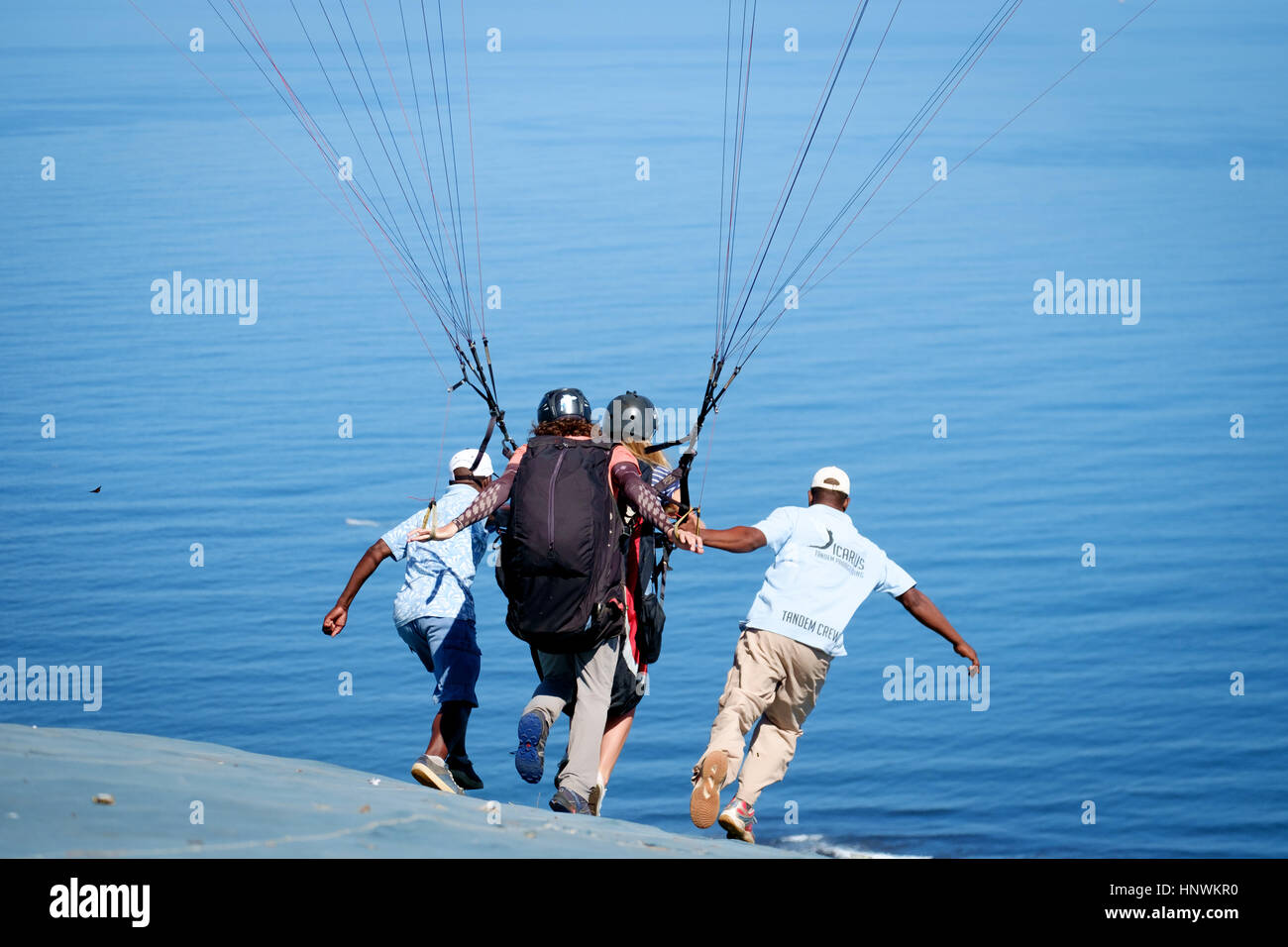 Paragliding from Signal Hill, Cape Town, South Africa Stock Photo