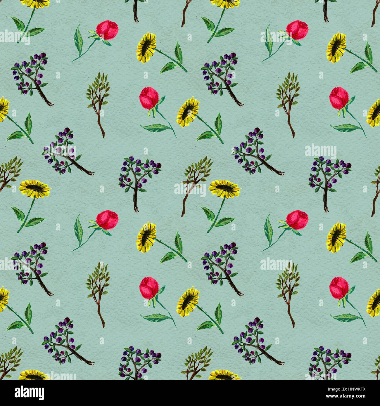 Seamless pattern with flowers and berries Stock Photo - Alamy