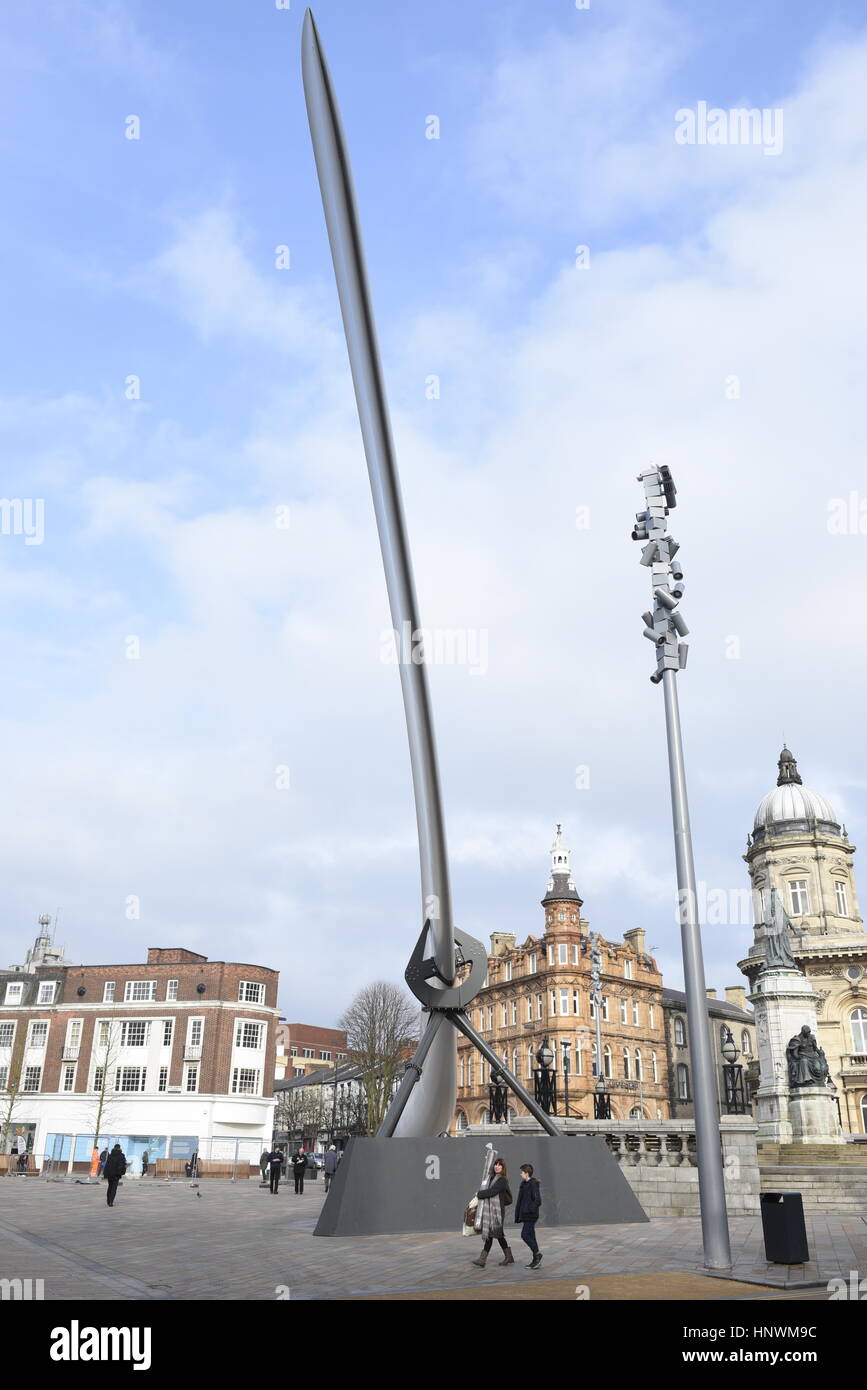 Blade - an art installation in Queen Victoria Square, Hull, Yorkshire, England, UK. Conceived by artist Nayan Kulkarni, Blade has been created for Loo Stock Photo