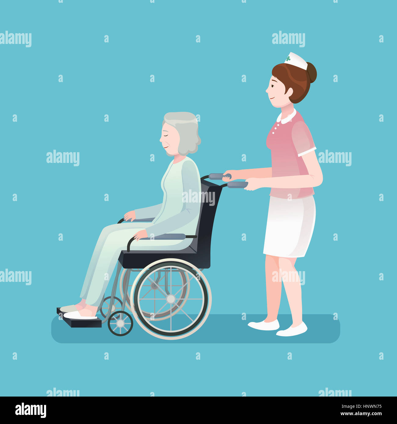 Nurse pushing a patient in wheelchair Stock Photo - Alamy