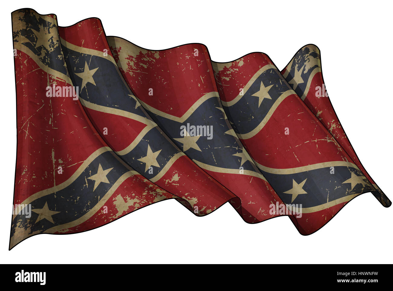 Illustration of a Waving Aged Confederate Rebel Battle  flag Stock Photo