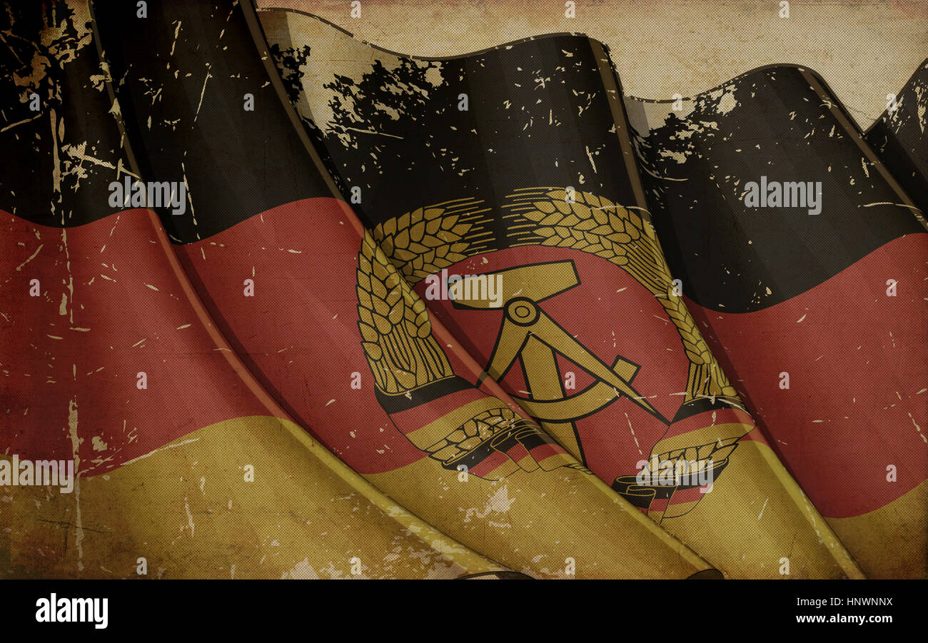 Illustration of a rusty East Germany Flag printed on old paper Stock Photo