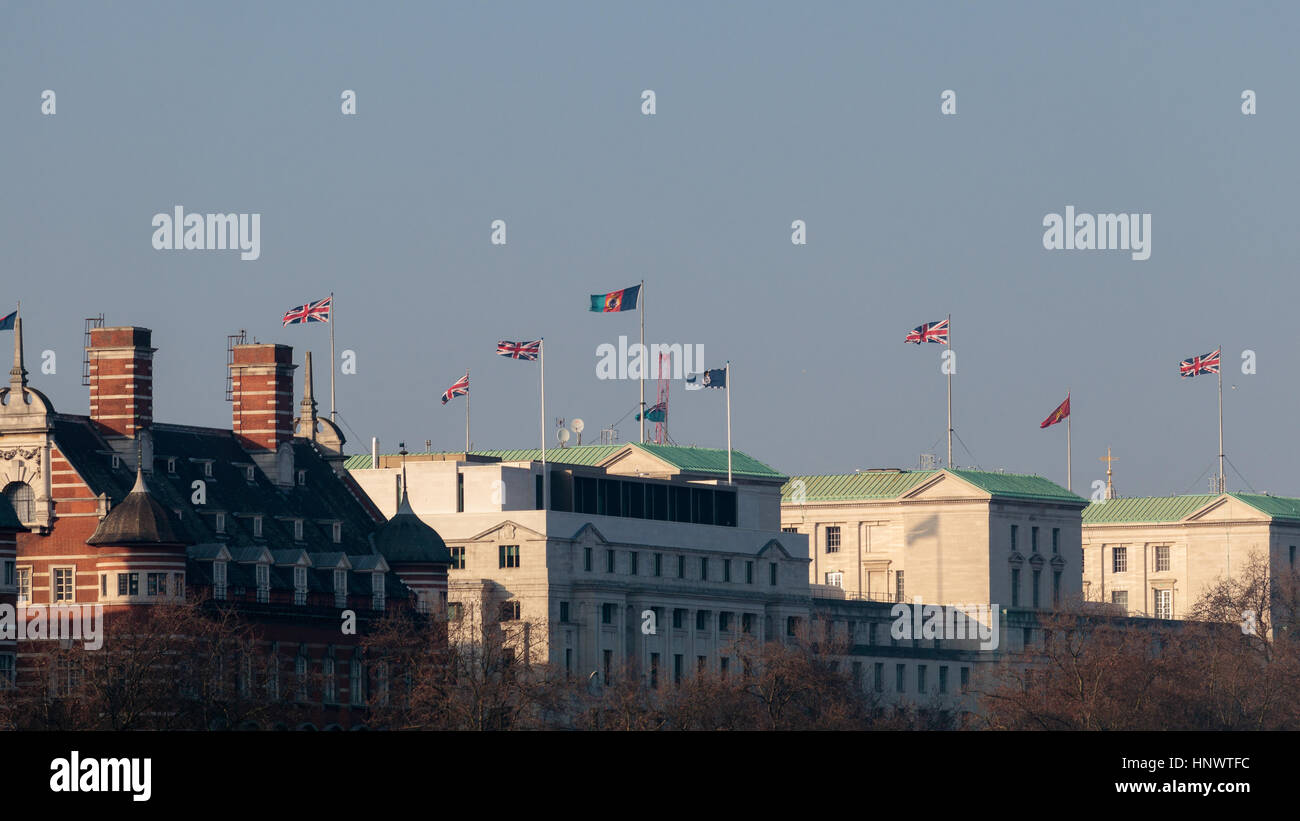 Flags Fluttering across the London Skyline Stock Photo