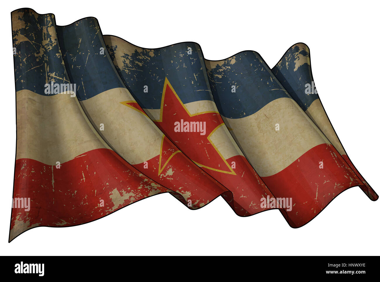 Illustration of a Waving aged Yugoslavian Flag against white background Stock Photo