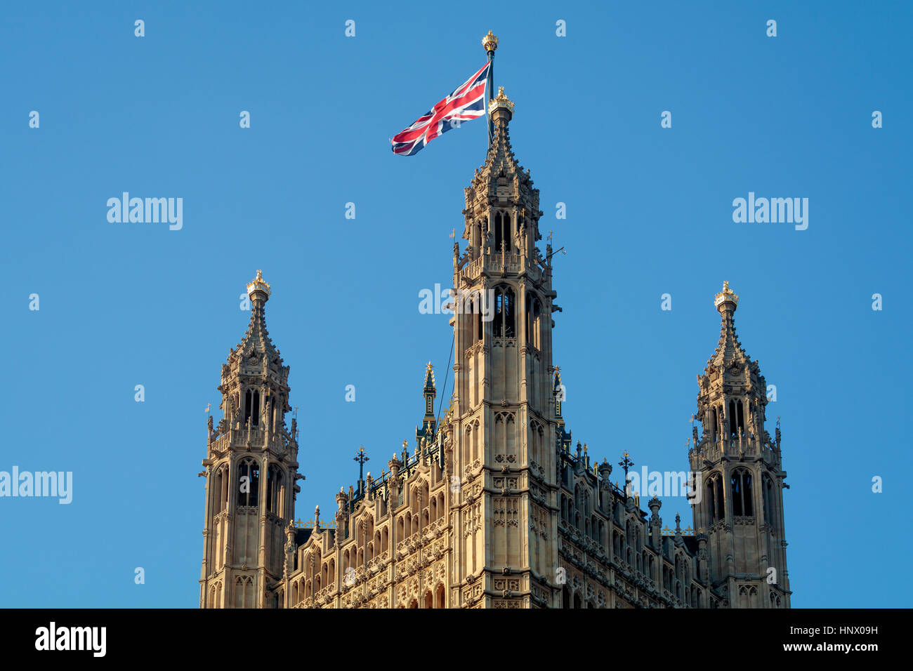 View of the Sunlit Houses of Parliament Stock Photo