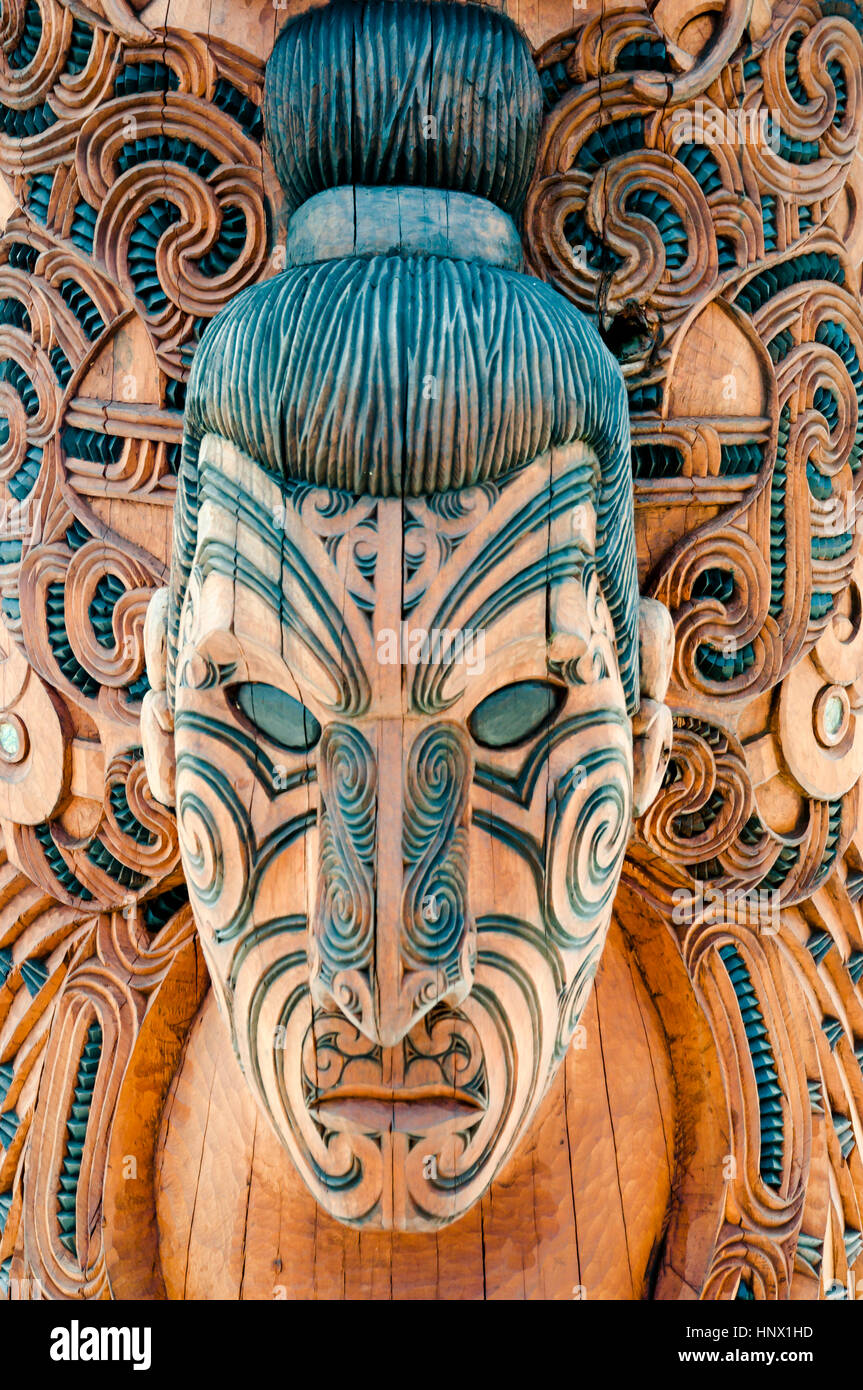 Maori Mask Rotorua New Zealand Stock Photo Alamy