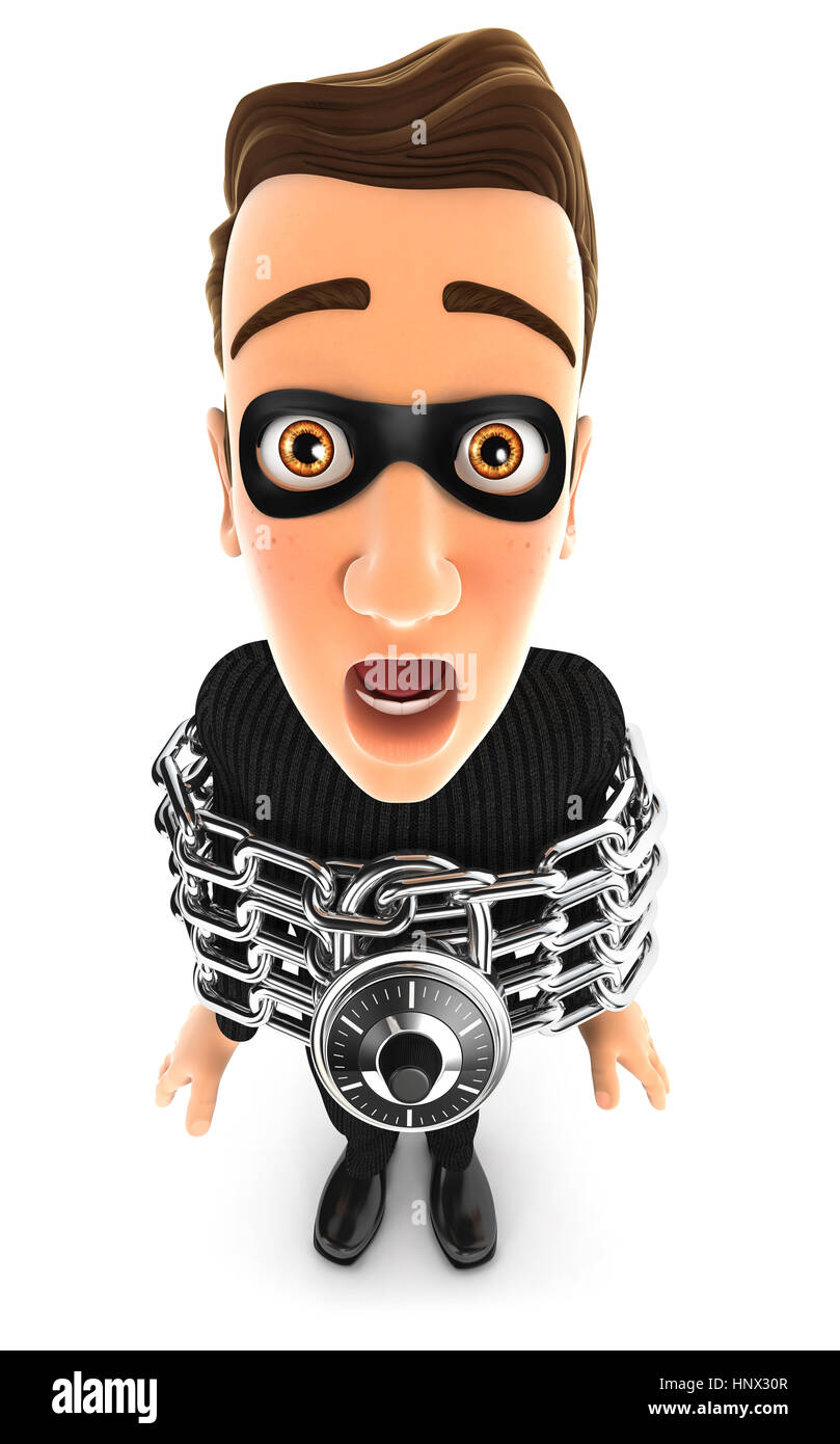 3d thief chained, illustration with isolated white background Stock Photo