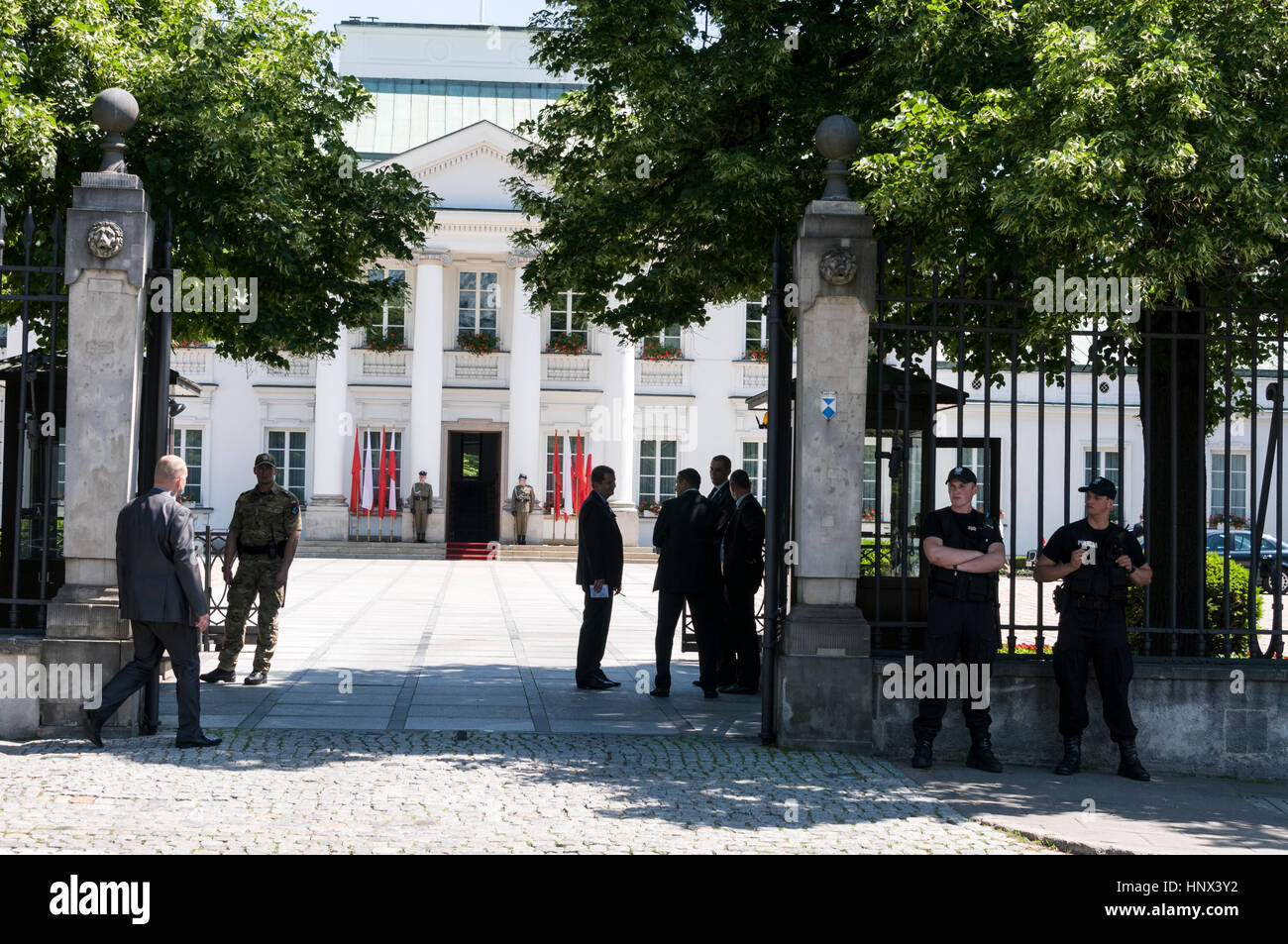 Security and a Guard of Honour at Belweder - Belveder, Presidential Palace to receive the a new Ambassador and his / her delegation. Warsaw,Poland Stock Photo
