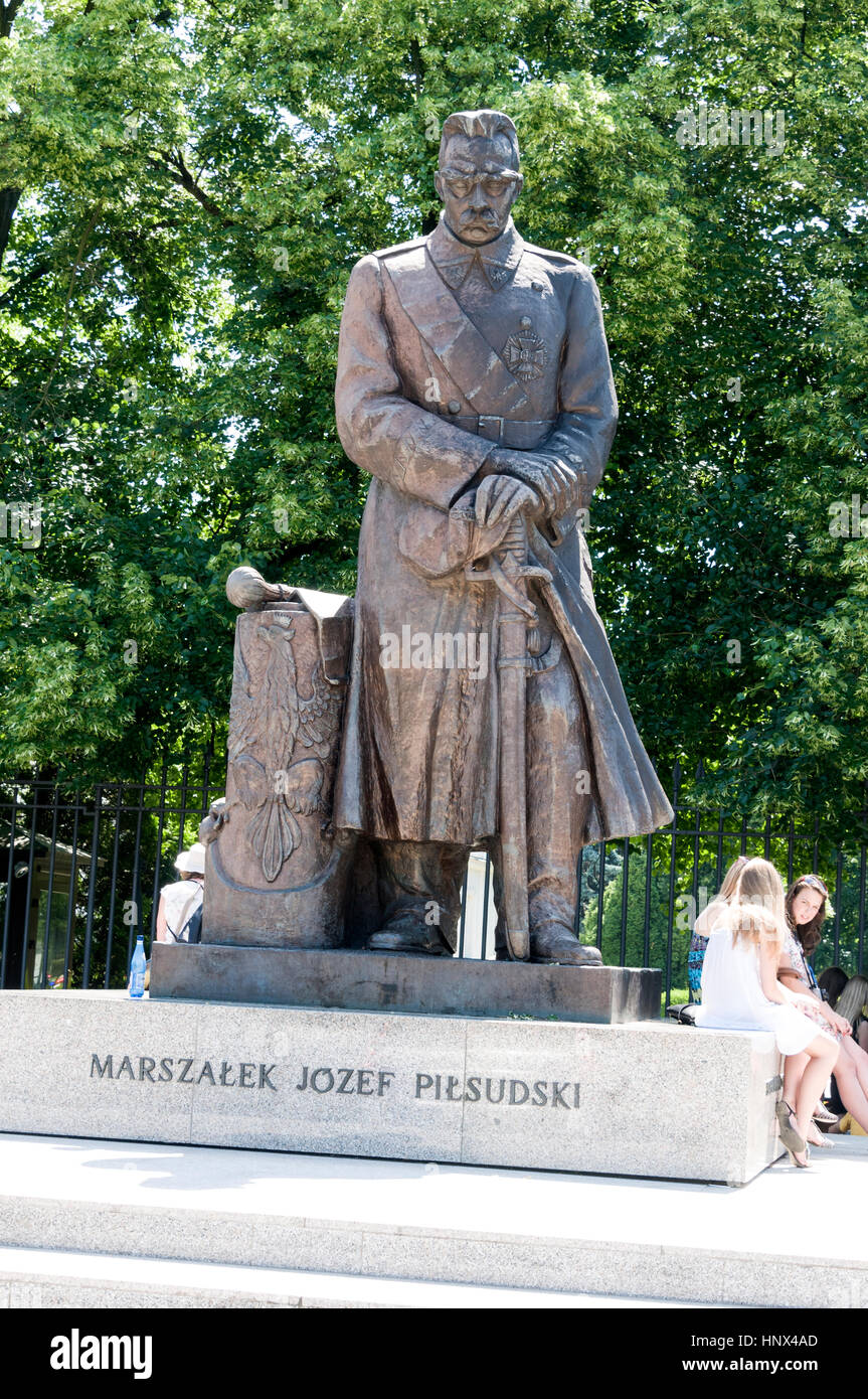 A statue of Marszalek Józef Piłsudski ( Marshal Józef Piłsudski ) at the Belweder - Belveder, Presidential Palace in Warsaw,Poland.  He was a Polish s Stock Photo