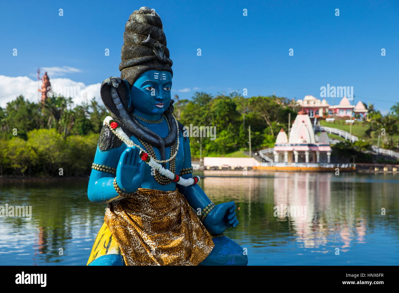 Shiva statue in Ganga Talao Lake, Grand Bassin, Mauritius Stock Photo