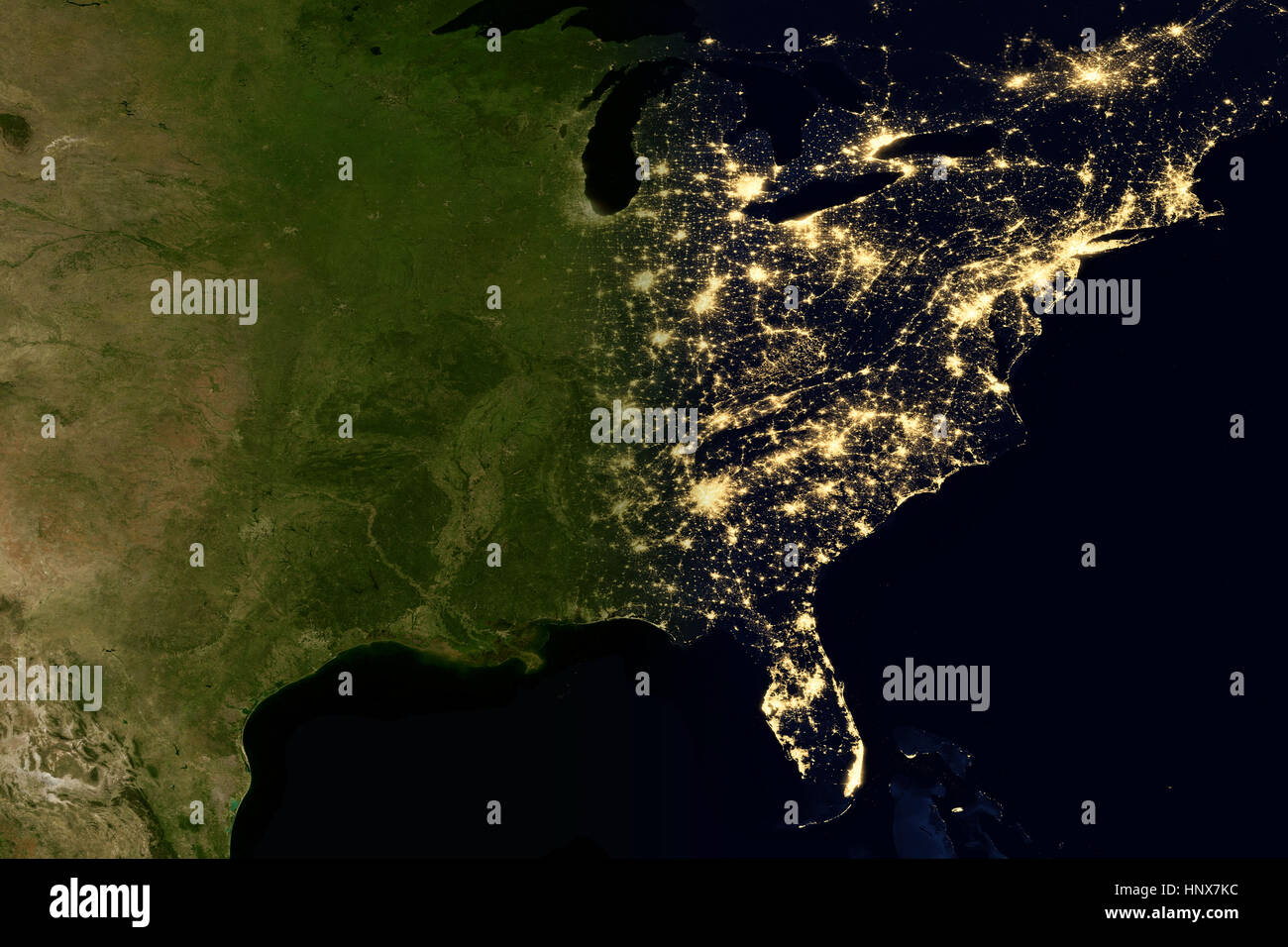 City lights on world map. North America. Elements of this image are