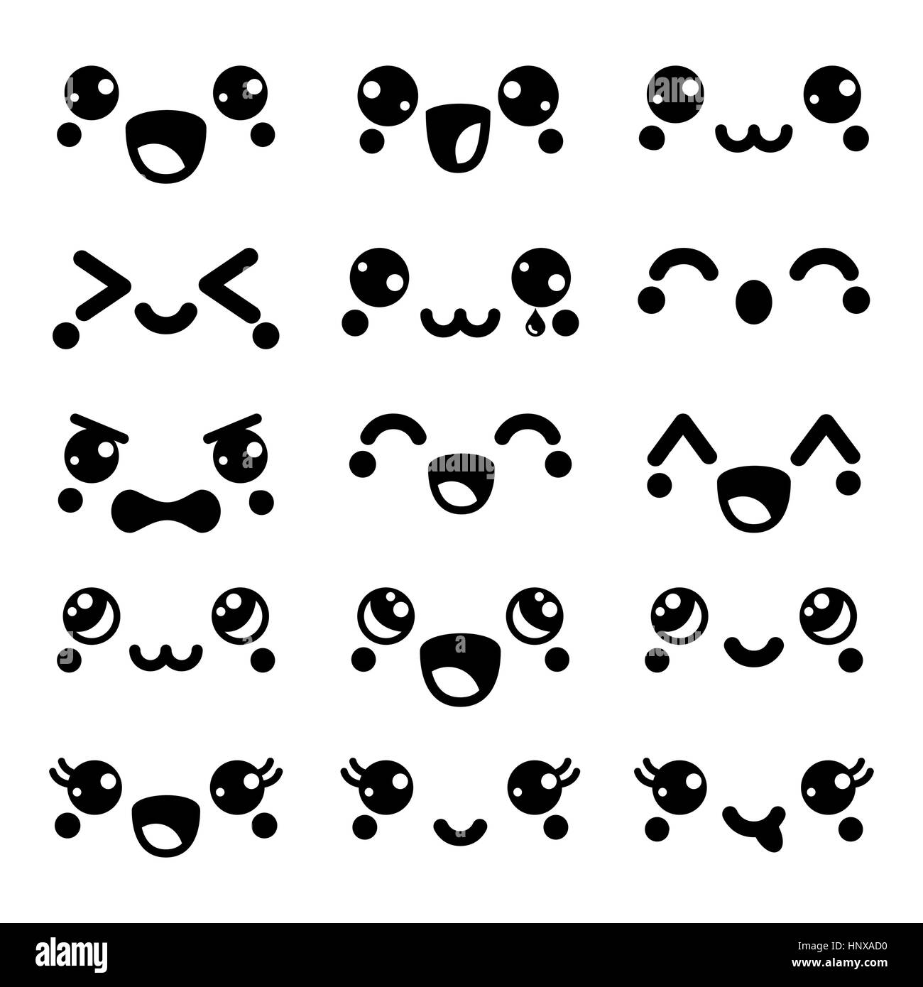 Kawaii cute faces, happy Kawaii emoticons, adorable characters design Stock Vector