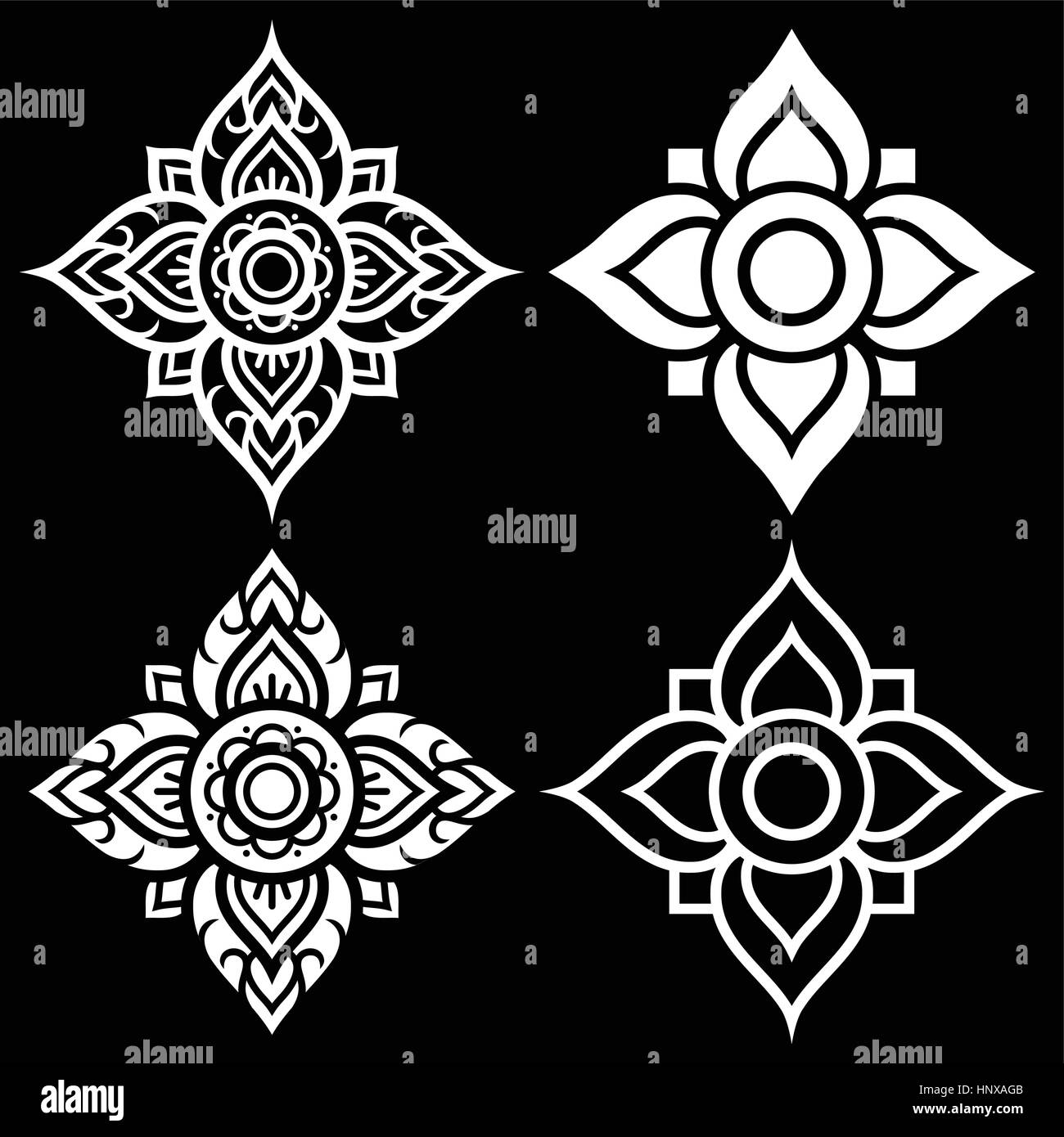 Thai white folk art pattern - flower shape Stock Vector