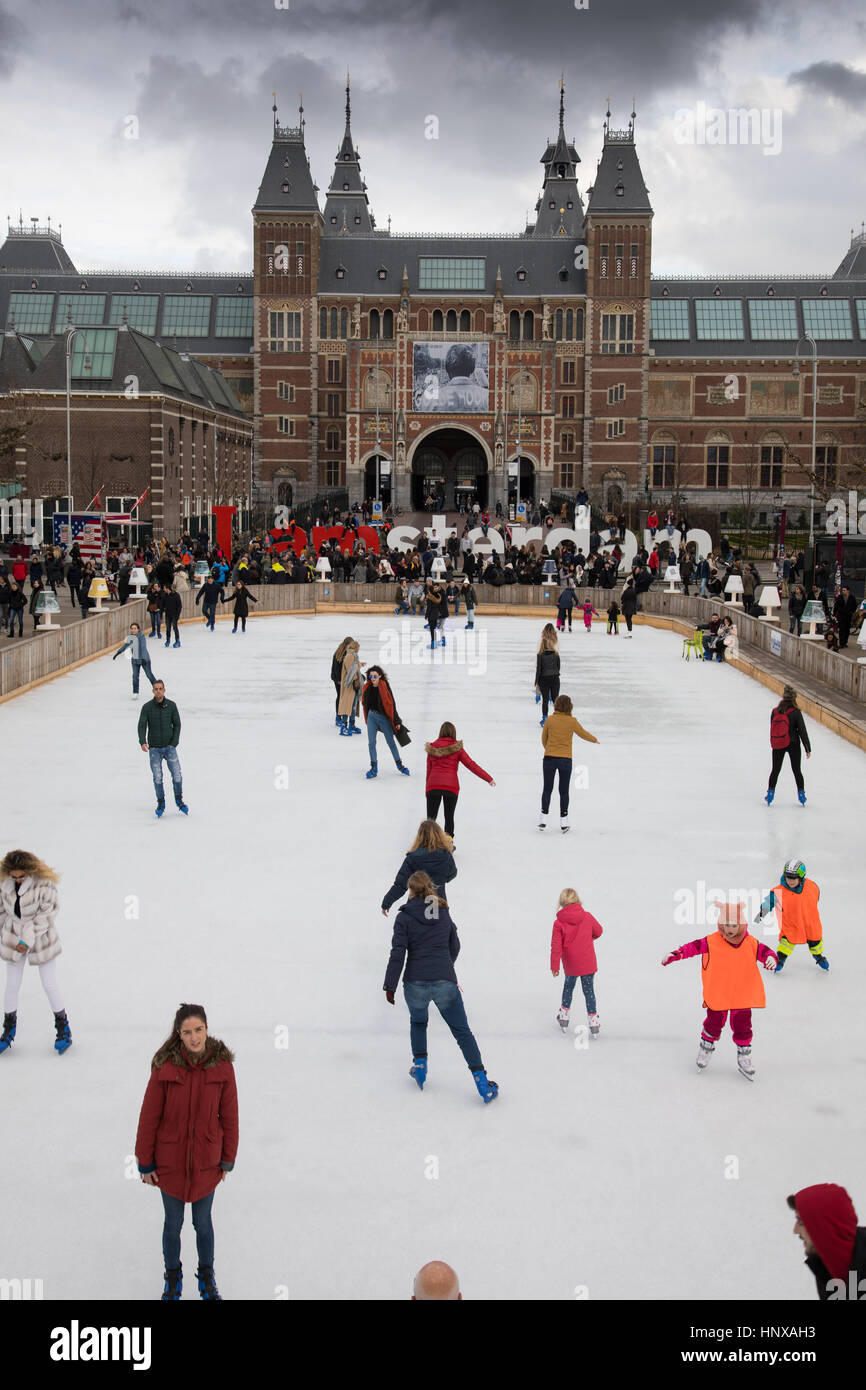 Public Ice Skating Street scene of Amsterdam, Holland Stock Photo Alamy