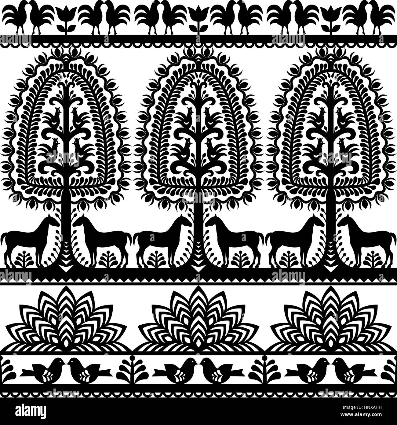 Seamless floral Polish folk art pattern Wycinanki Kurpiowskie - Kurpie Papercuts Stock Vector