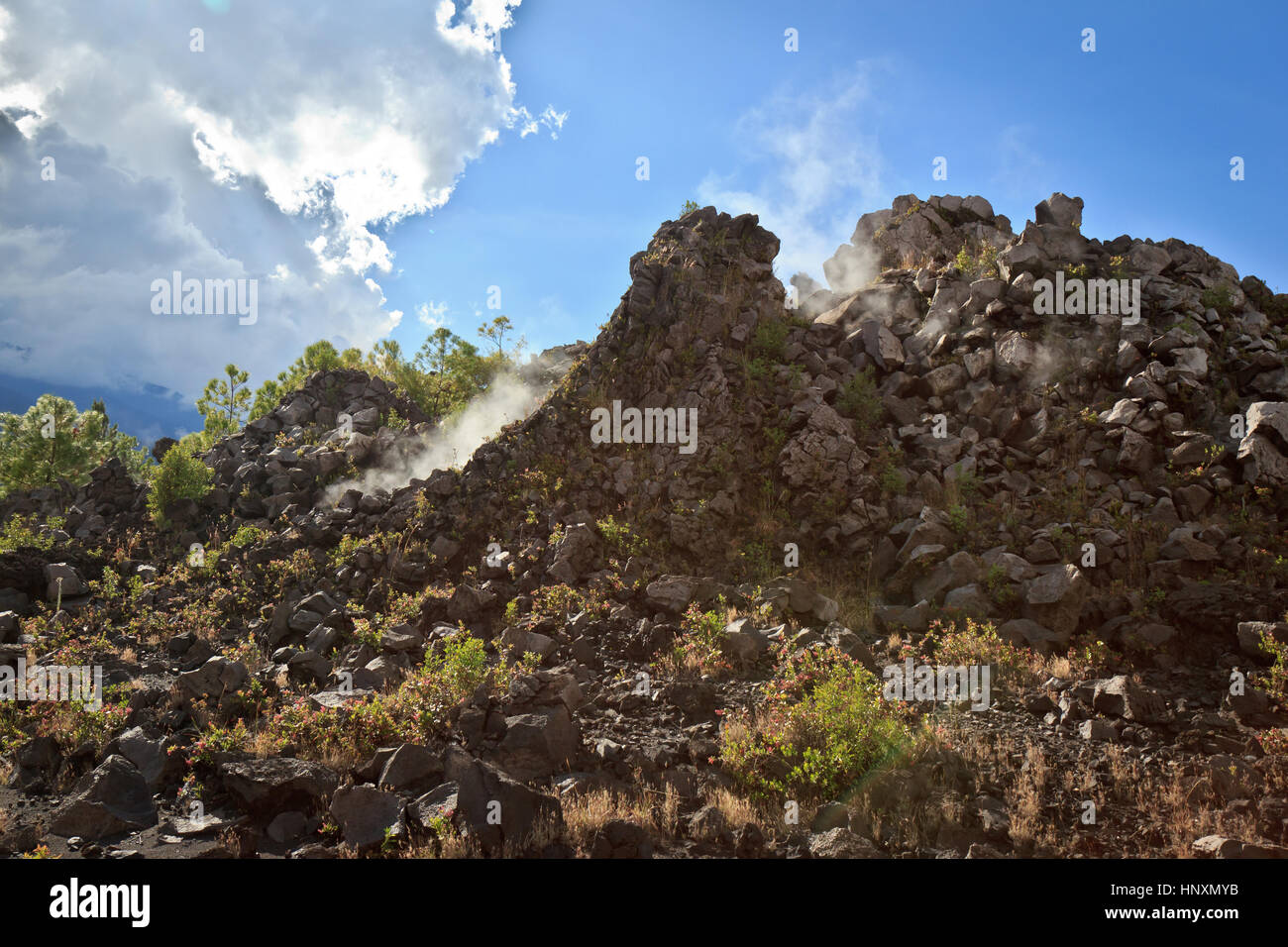 Fumes in Paricutin volcano crater, Mexico Stock Photo