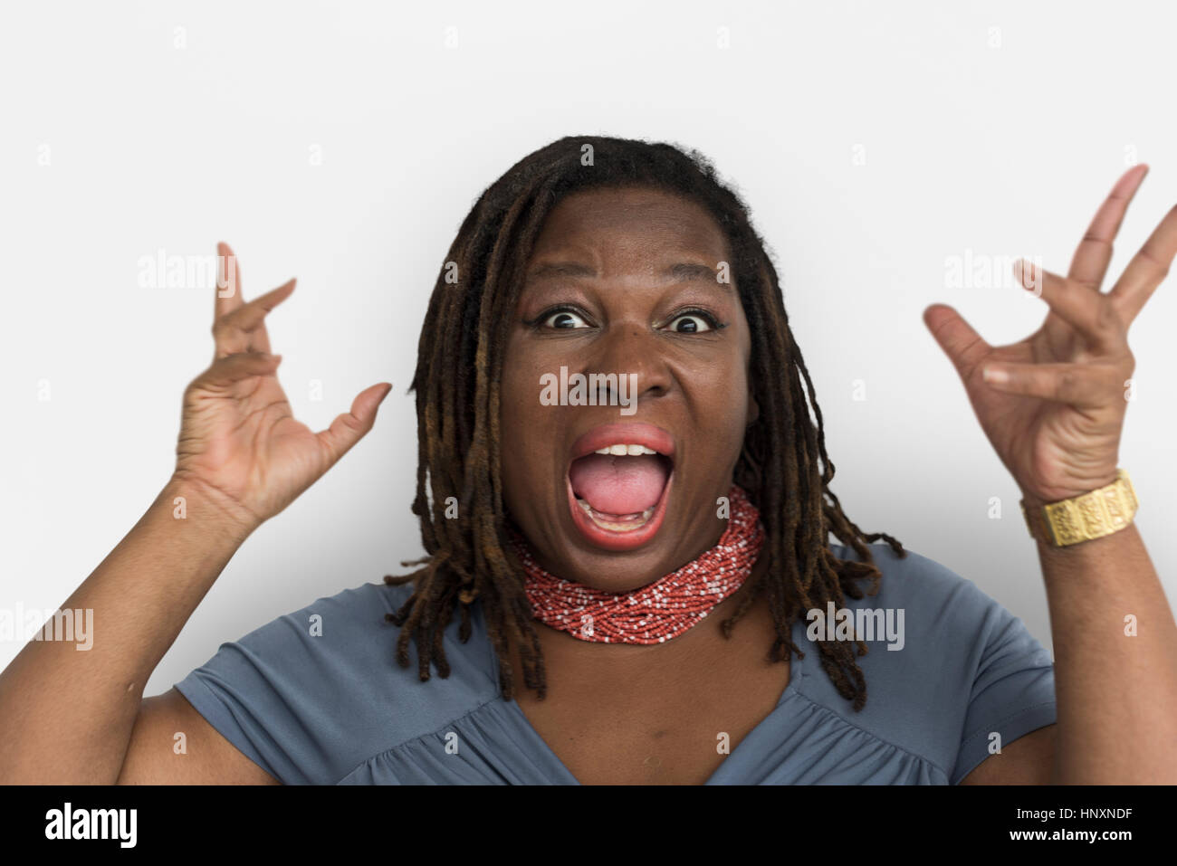African Descent Woman Open Mouth Portrait Stock Photo - Alamy