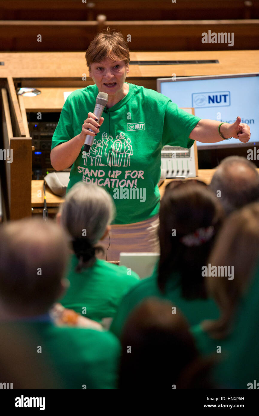 NUT General Secretary Christine Blower speaks at a rally in central London on 10 June 2014. Stock Photo