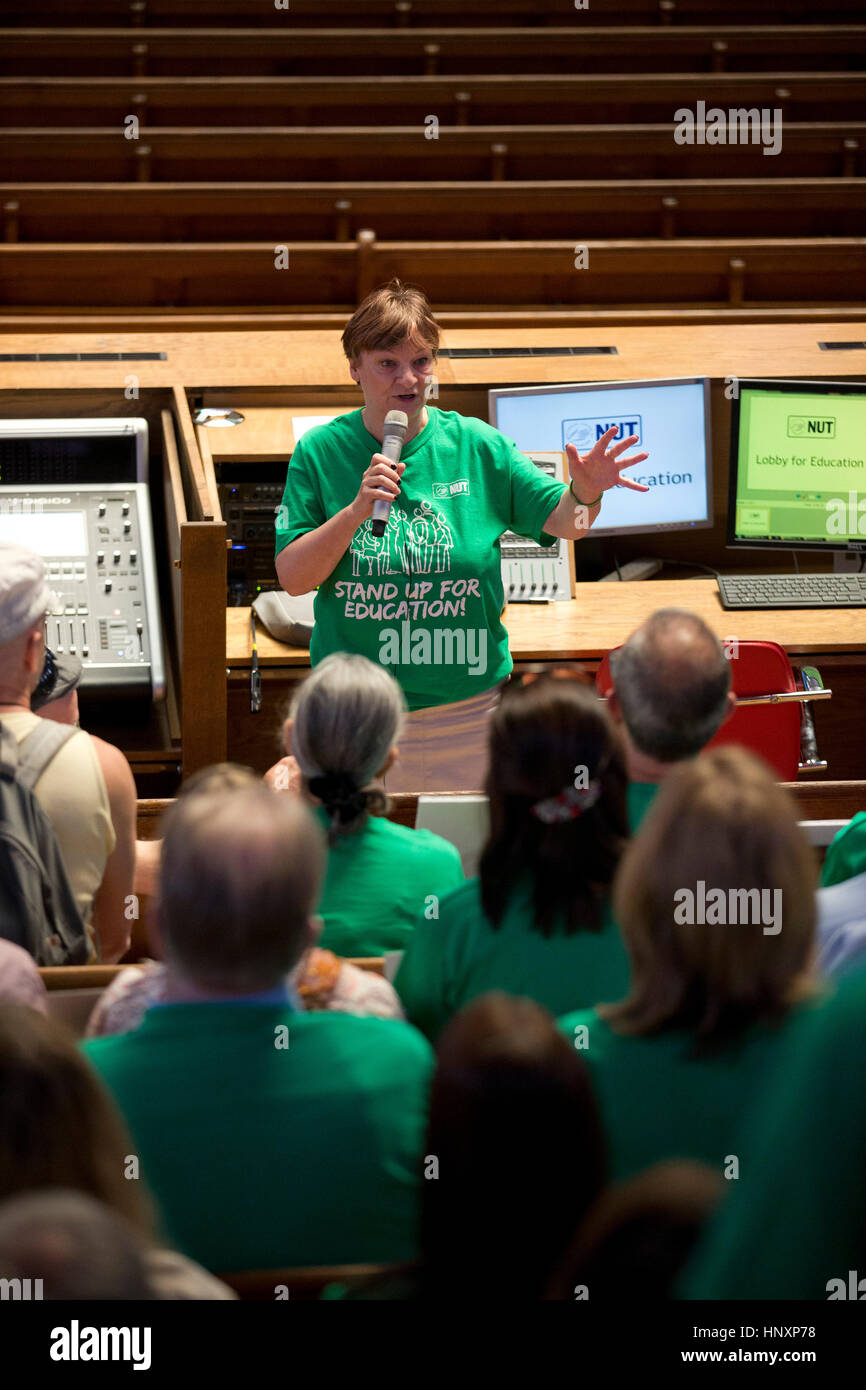 NUT General Secretary Christine Blower speaks at a rally in central London on 10 June 2014. Stock Photo
