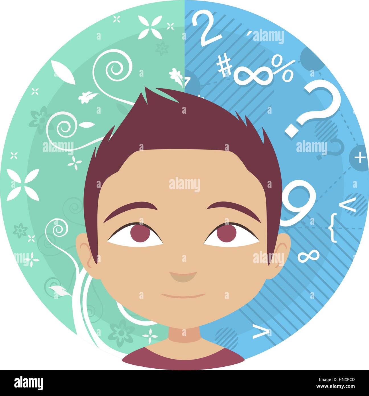 vector illustration portraying the right and left side of the brain. Stock Vector