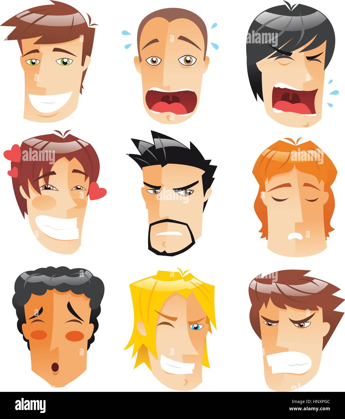 Human Head People Front View Avatar Profile Men faces set collection, vector illustration cartoon. Stock Vector
